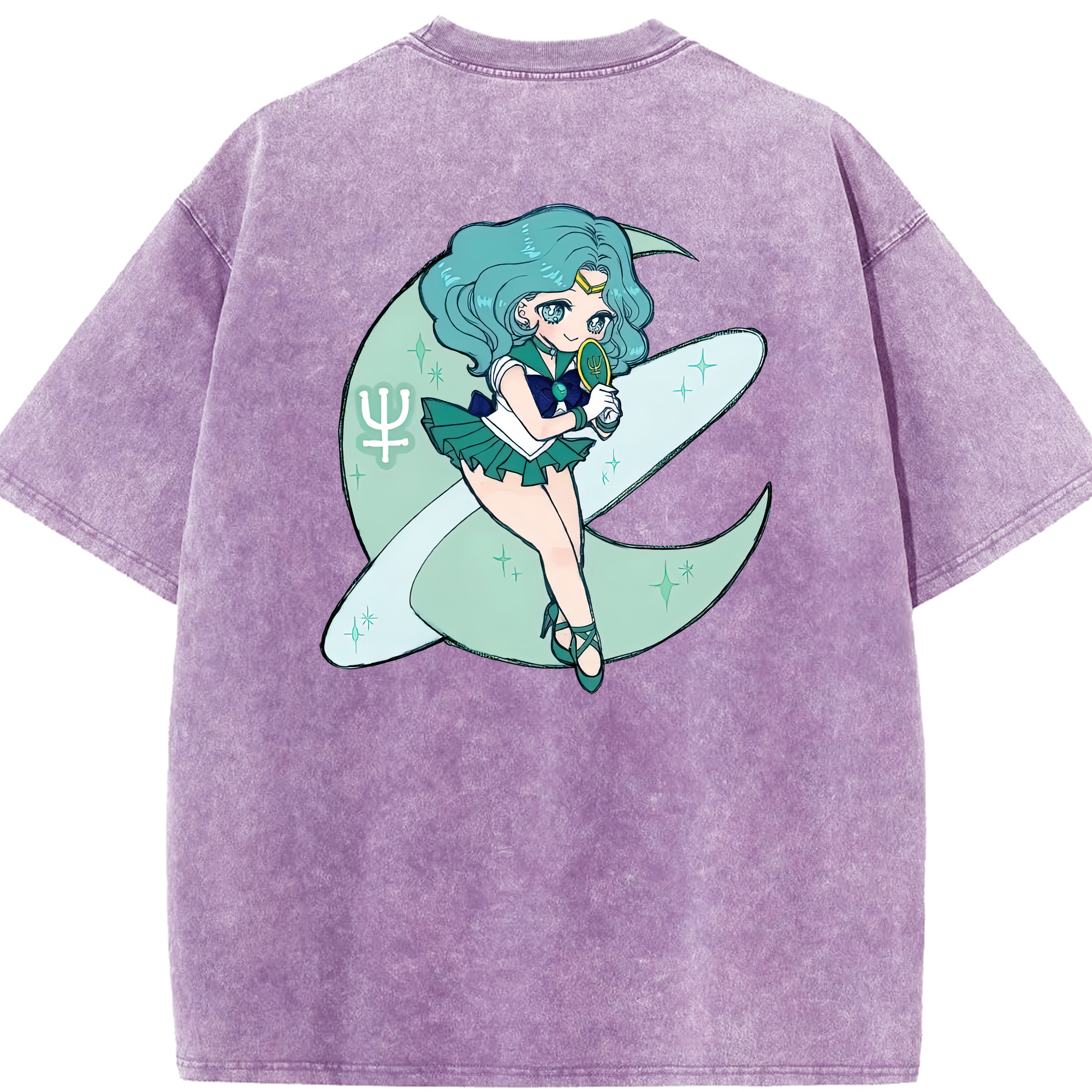 （画像用） 美少女戦士セーラームーン 海王 みちる（かいおう みちる） Sailor Moon Kaiou Michiru 綿100% ヴィンテージ風 半袖Tシャツ（背面プリント）