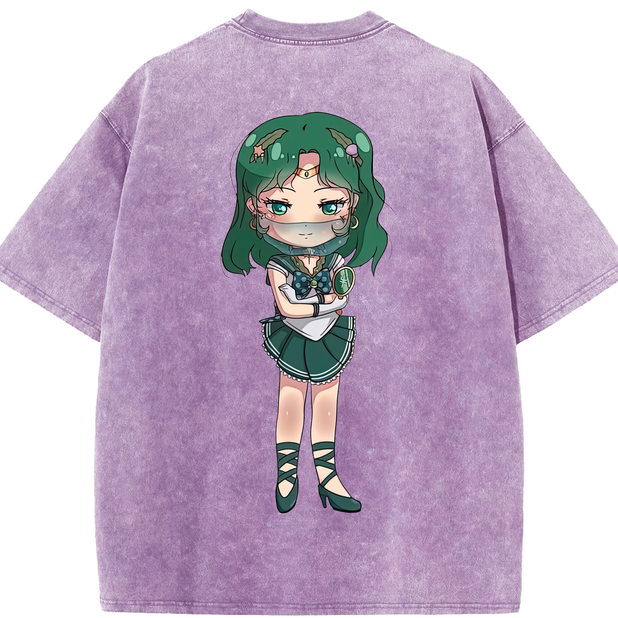 （画像用） 美少女戦士セーラームーン 海王 みちる（かいおう みちる） Sailor Moon Kaiou Michiru 綿100% ヴィンテージ風 半袖Tシャツ（背面プリント）