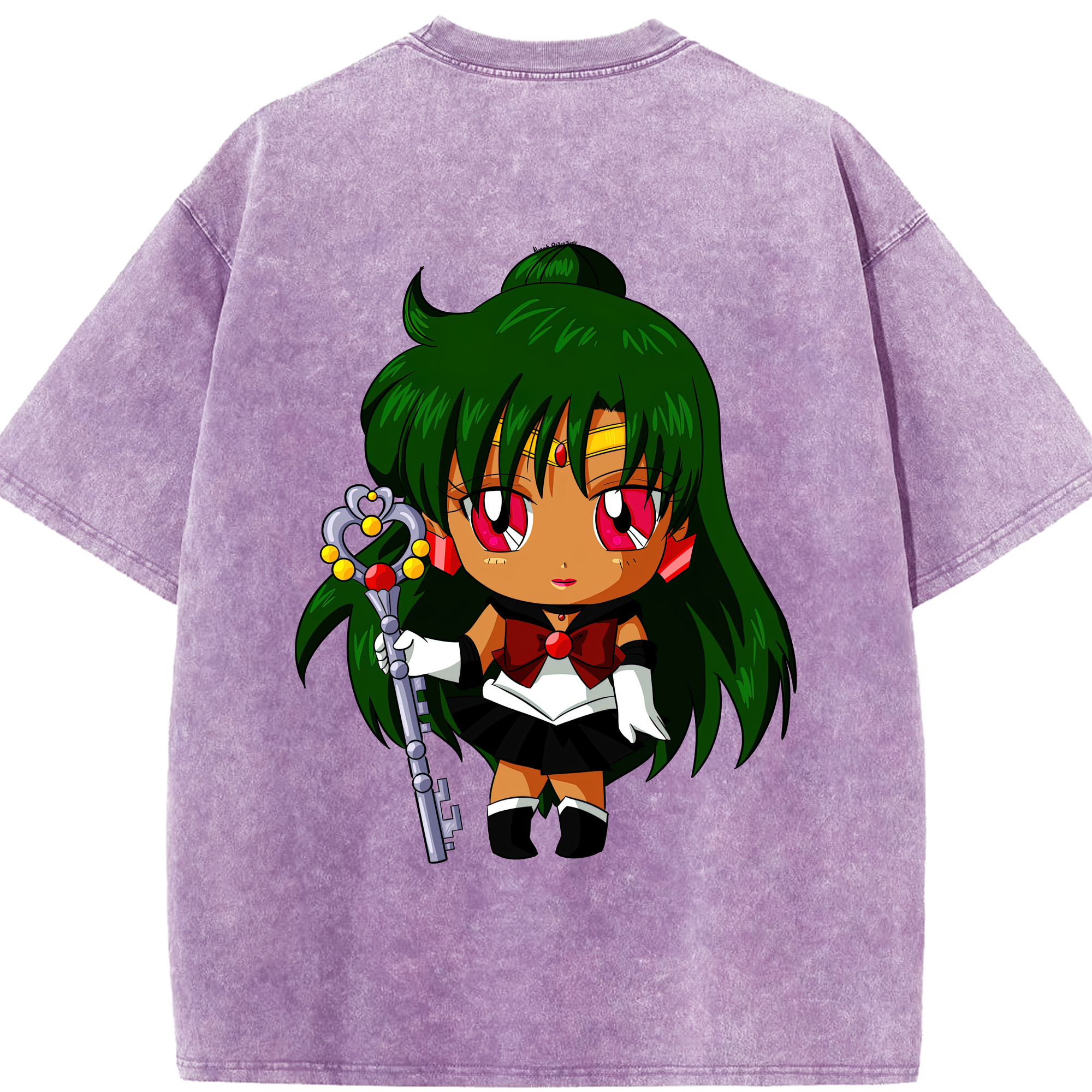 （画像用） 美少女戦士セーラームーン 冥王せつな Sailor Moon Meiou Setsuna 綿100% ヴィンテージ風 半袖Tシャツ（背面プリント）