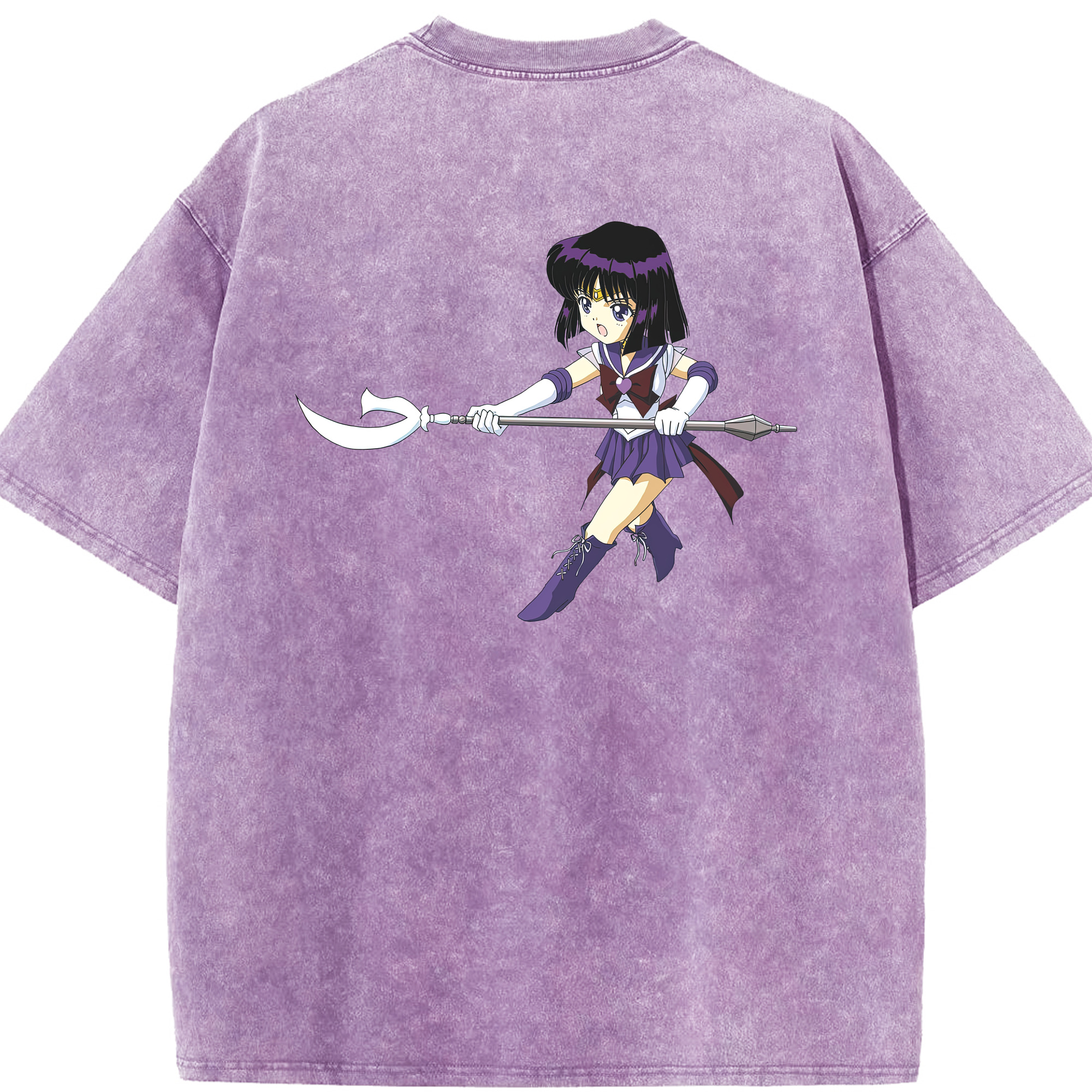 （画像用） 美少女戦士セーラームーン 土萠ほたる Sailor Moon Tomoe Hotaru （セーラーサターン；Sailor Saturn） 綿100% ヴィンテージ風 半袖Tシャツ（背面プリント）