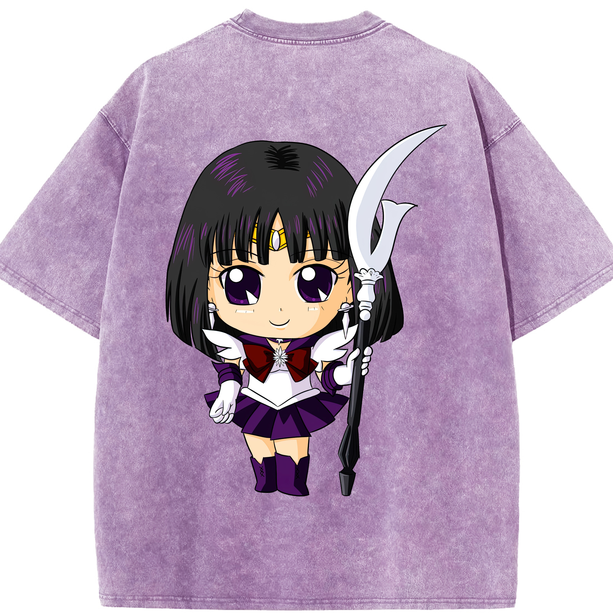 （画像用） 美少女戦士セーラームーン 土萠ほたる Sailor Moon Tomoe Hotaru （セーラーサターン；Sailor Saturn） 綿100% ヴィンテージ風 半袖Tシャツ（背面プリント）