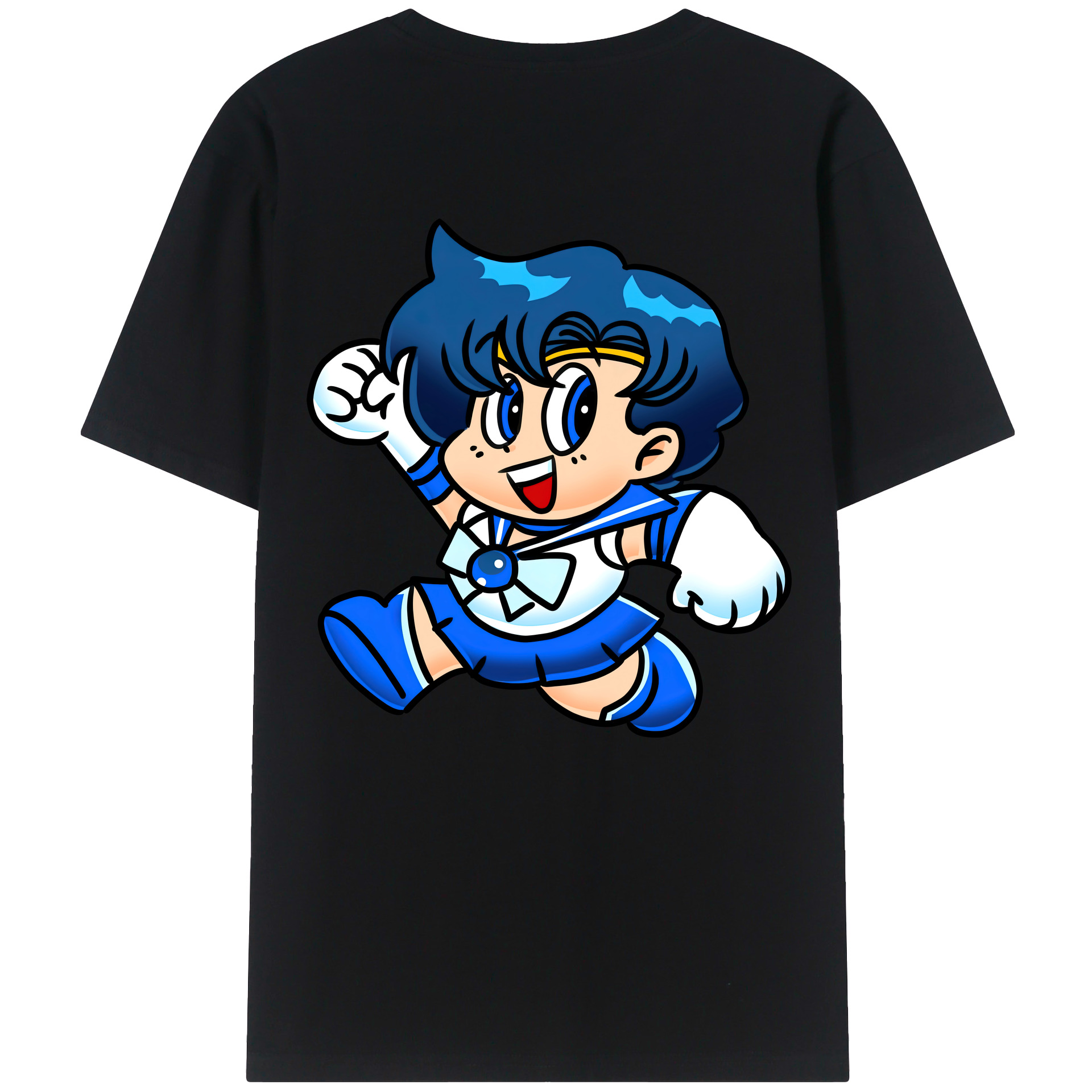 （画像用） 美少女戦士セーラームーン 水野 亜美 みずの あみ Sailor Moon Mizuno Ami 綿100％ メンズ半袖Tシャツ（バックプリント） 通気性
