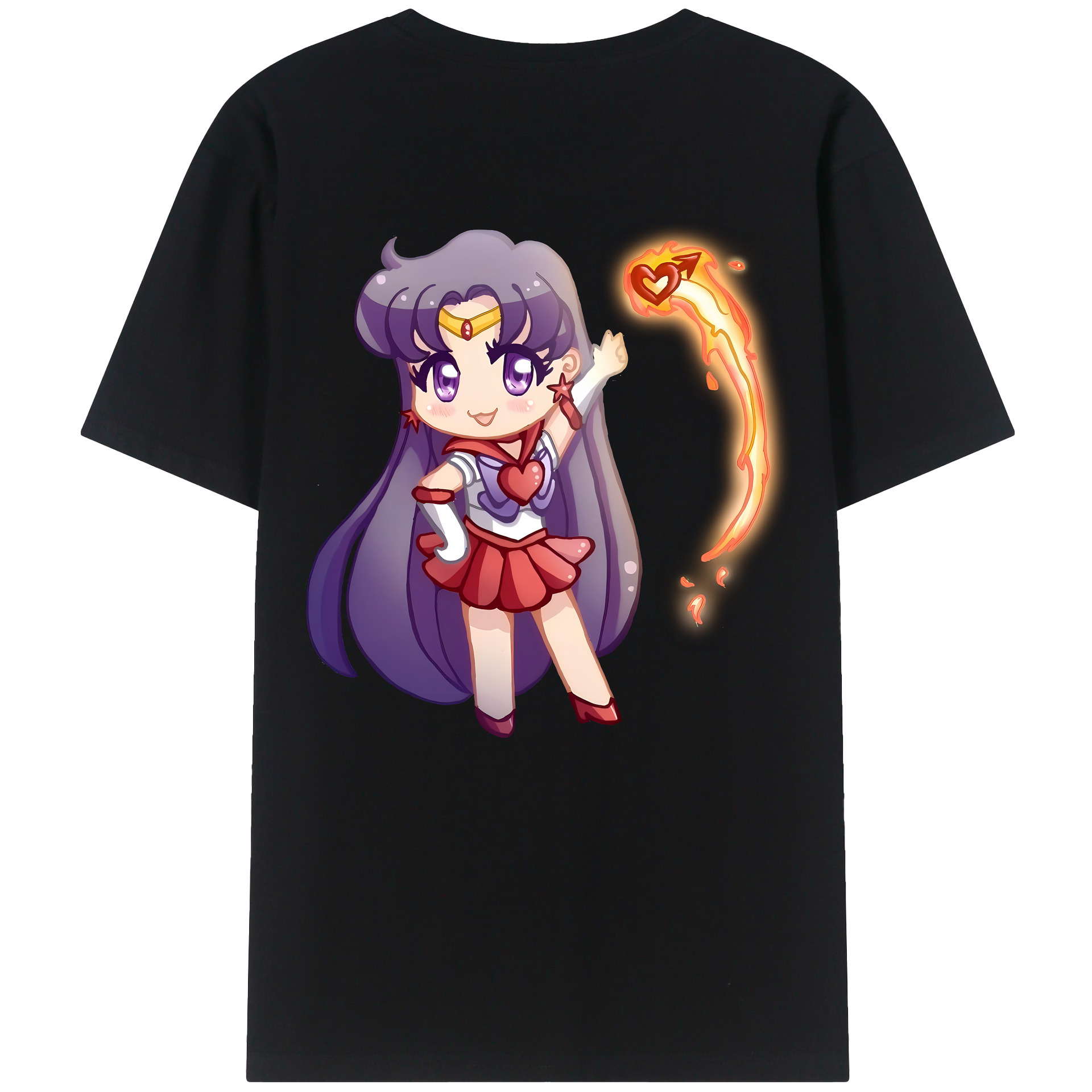 （画像用） 美少女戦士セーラームーン 火野レイ ひの レイ Sailor Moon Hino Rei （セーラーマーズ,Sailor Mars） 綿100％ メンズ半袖Tシャツ（バックプリント） 通気性