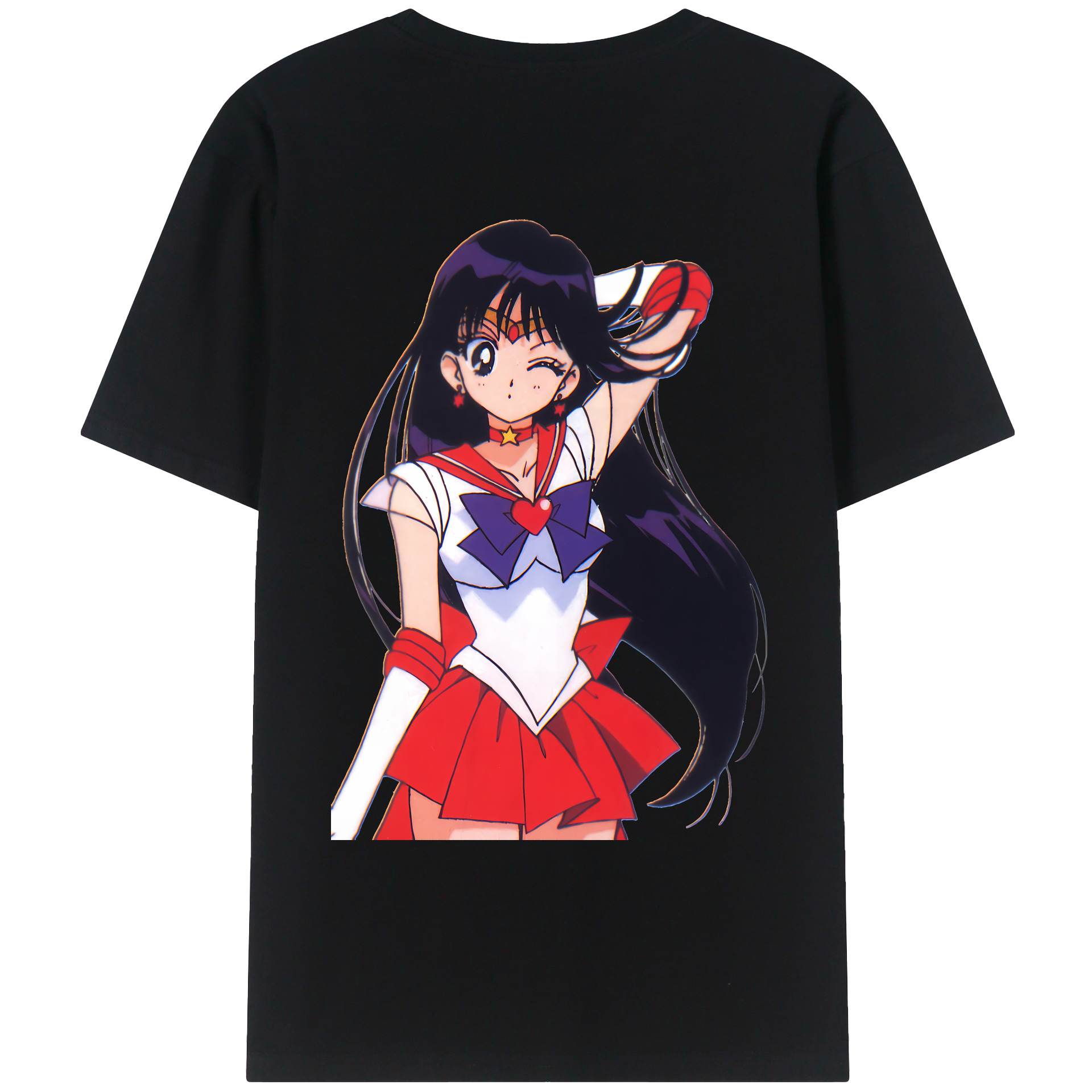 （画像用） 美少女戦士セーラームーン 火野レイ ひの レイ Sailor Moon Hino Rei （セーラーマーズ,Sailor Mars） 綿100％ メンズ半袖Tシャツ（バックプリント） 通気性