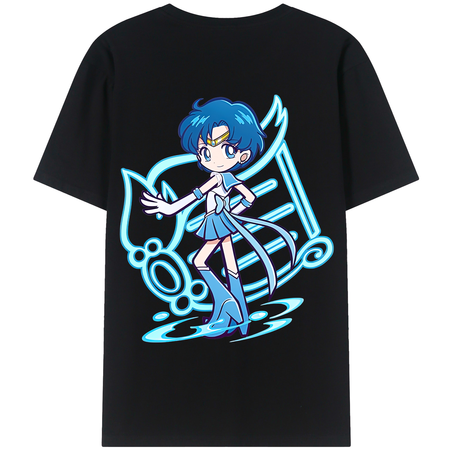 （画像用） 美少女戦士セーラームーン 水野 亜美 みずの あみ Sailor Moon Mizuno Ami 綿100％ メンズ半袖Tシャツ（バックプリント） 通気性