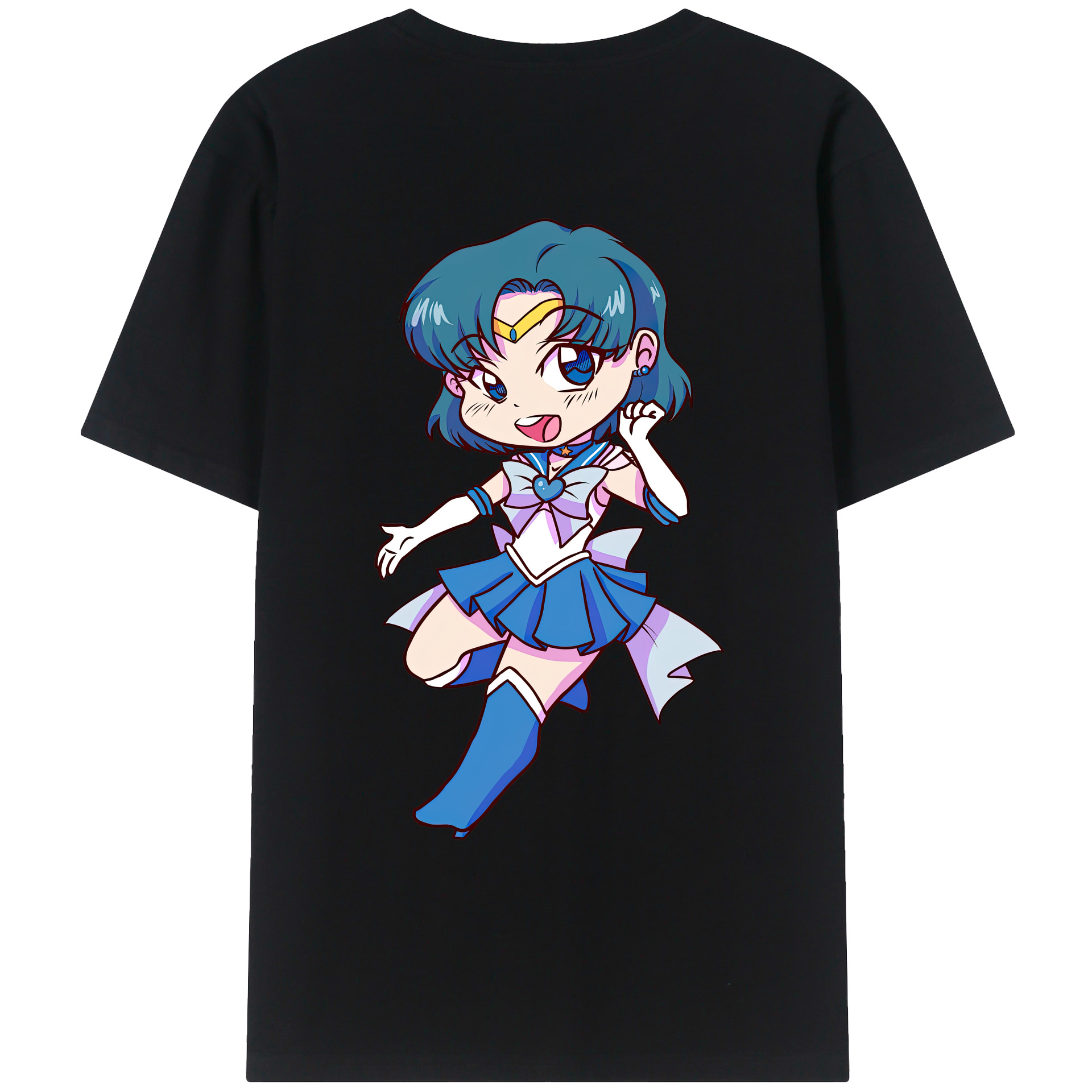 （画像用） 美少女戦士セーラームーン 水野 亜美 みずの あみ Sailor Moon Mizuno Ami 綿100％ メンズ半袖Tシャツ（バックプリント） 通気性