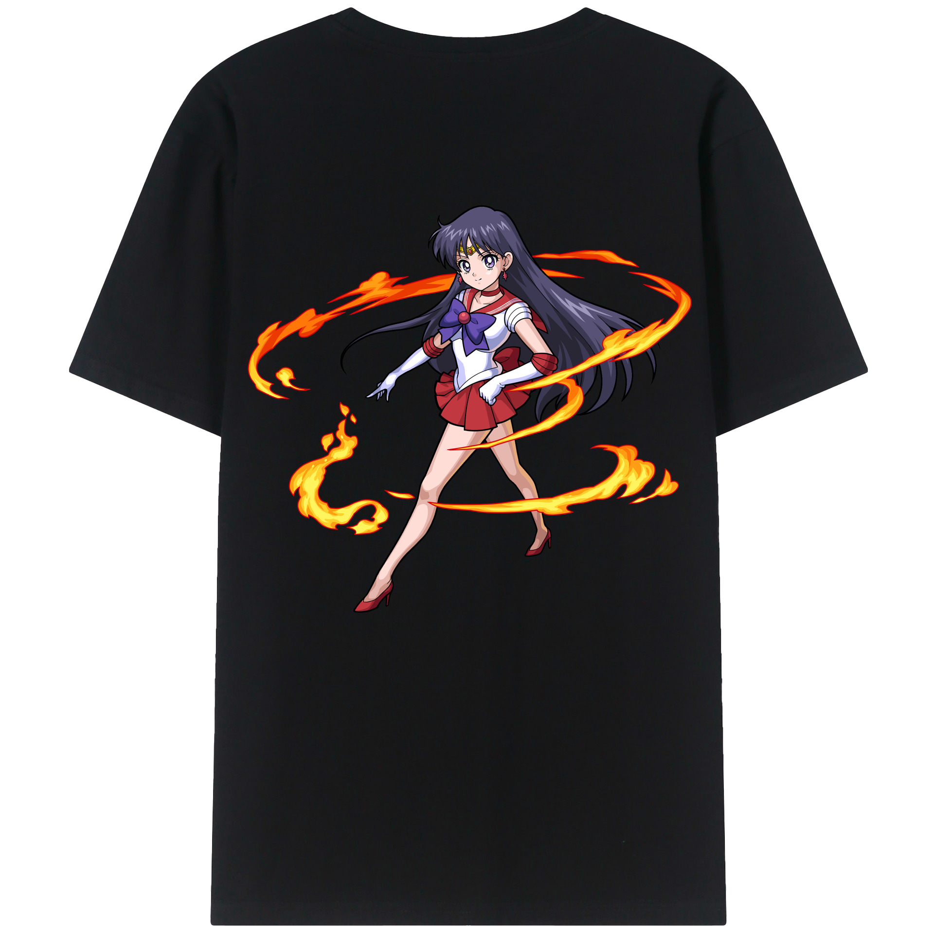 （画像用） 美少女戦士セーラームーン 火野レイ ひの レイ Sailor Moon Hino Rei （セーラーマーズ,Sailor Mars） 綿100％ メンズ半袖Tシャツ（バックプリント） 通気性