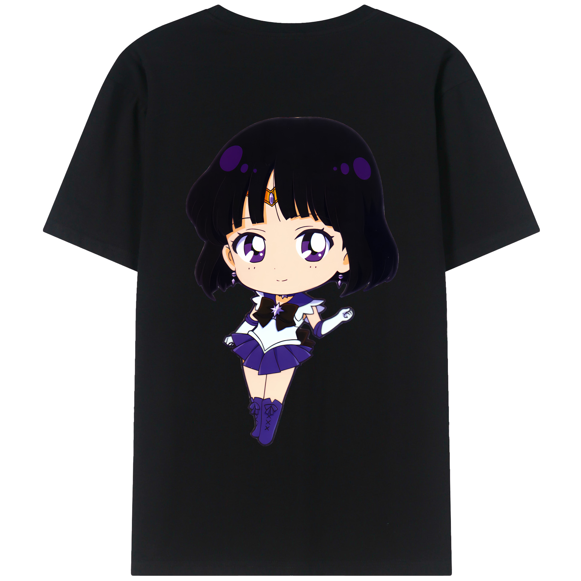 （画像用） 美少女戦士セーラームーン 土萠ほたる Sailor Moon Tomoe Hotaru （セーラーサターン；Sailor Saturn） 綿100％ メンズ半袖Tシャツ（バックプリント） 通気性