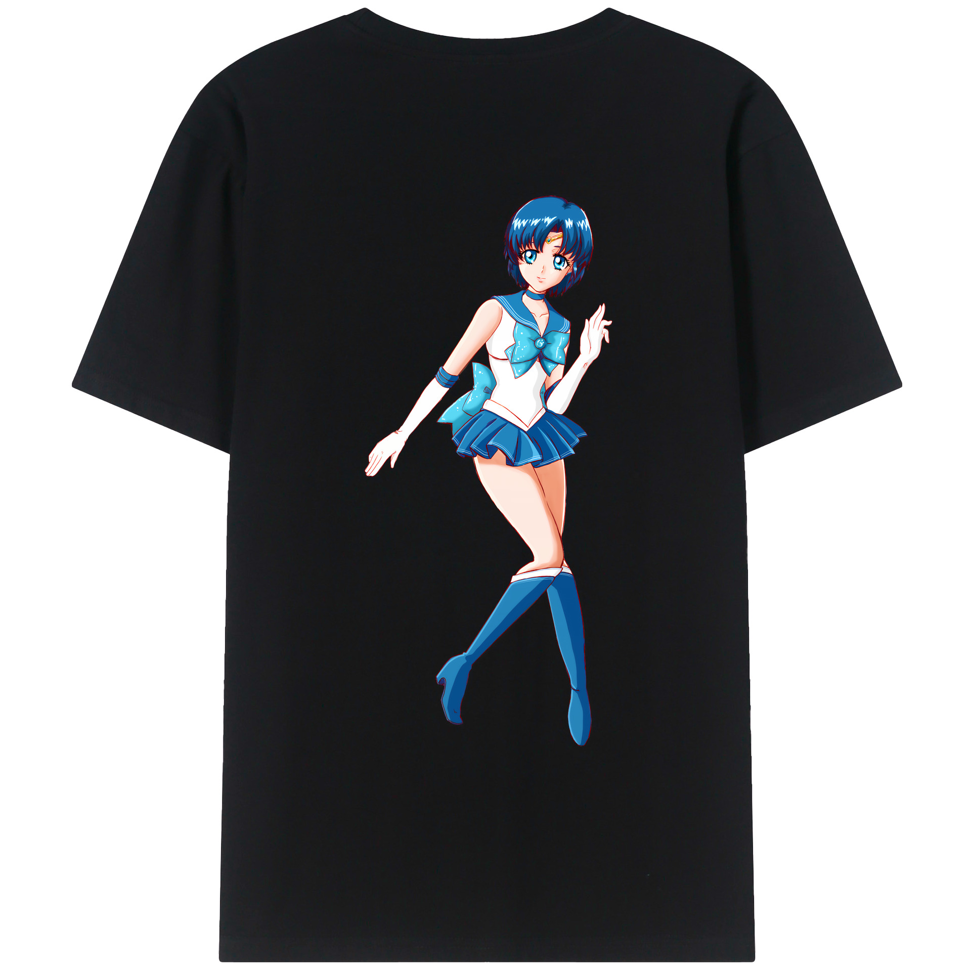 （画像用） 美少女戦士セーラームーン 水野 亜美 みずの あみ Sailor Moon Mizuno Ami 綿100％ メンズ半袖Tシャツ（バックプリント） 通気性