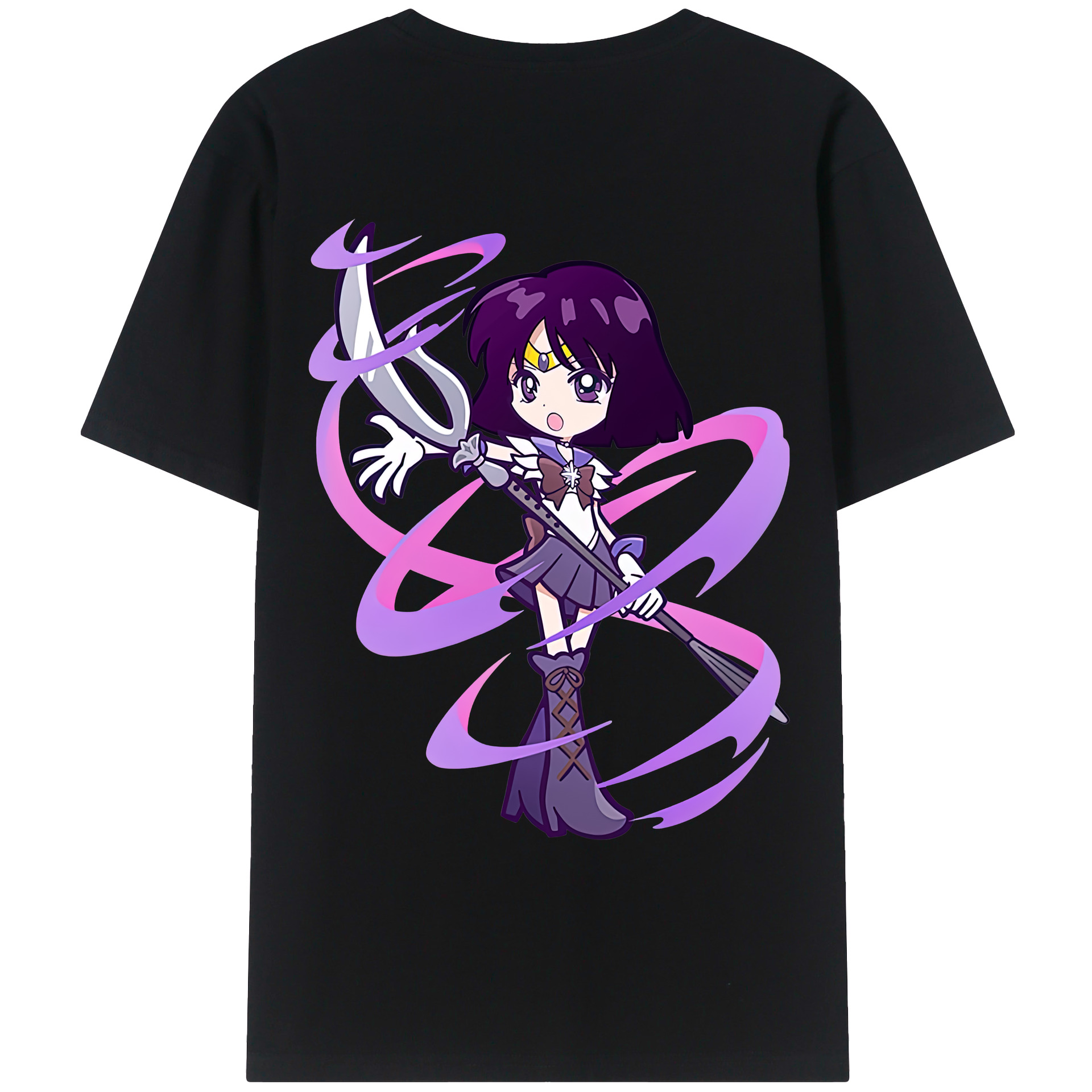 （画像用） 美少女戦士セーラームーン 土萠ほたる Sailor Moon Tomoe Hotaru （セーラーサターン；Sailor Saturn） 綿100％ メンズ半袖Tシャツ（バックプリント） 通気性