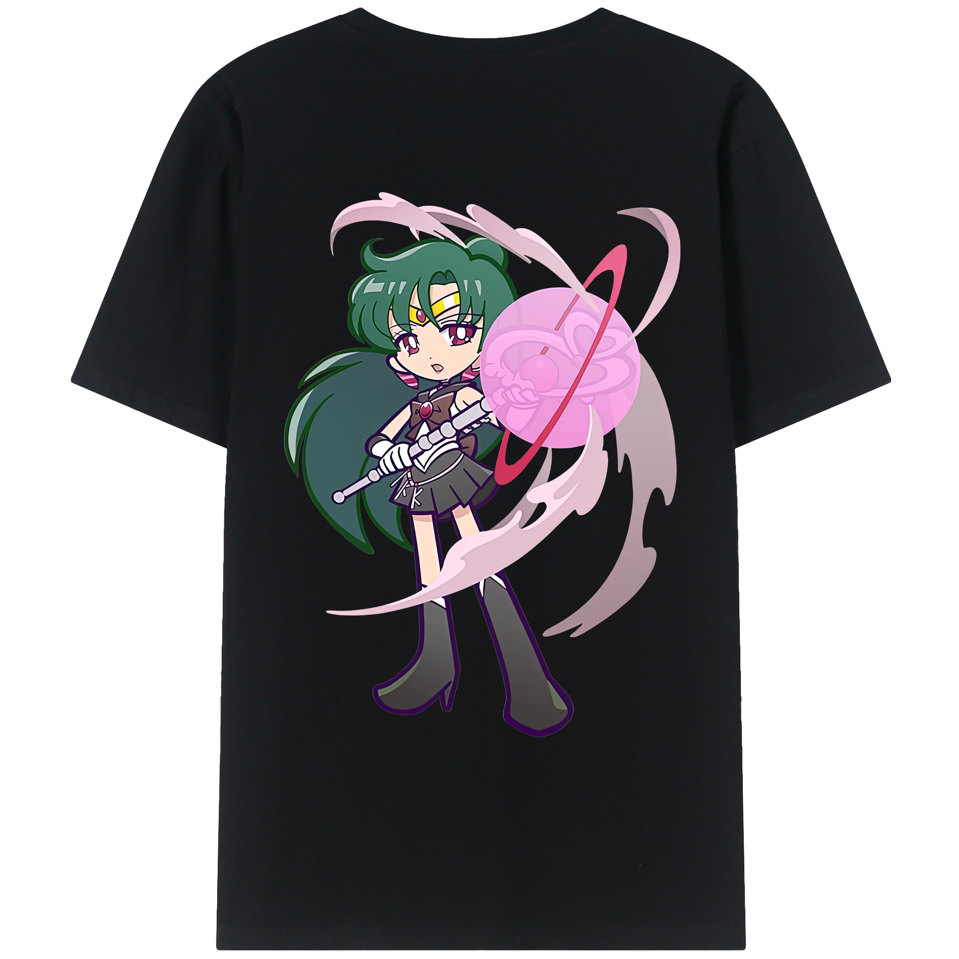 （画像用） 美少女戦士セーラームーン 冥王せつな Sailor Moon Meiou Setsuna 綿100％ メンズ半袖Tシャツ（バックプリント） 通気性