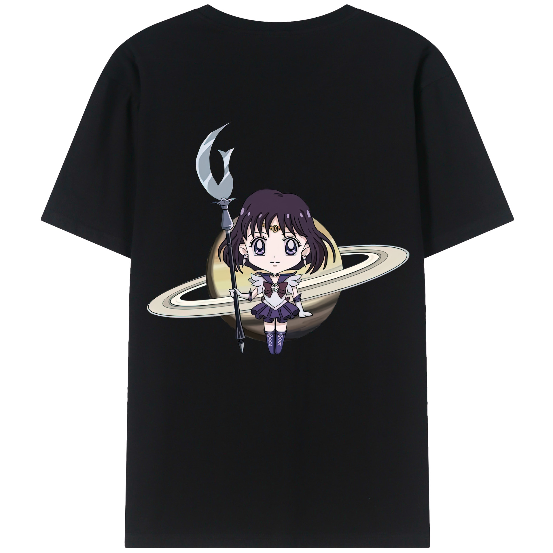 （画像用） 美少女戦士セーラームーン 土萠ほたる Sailor Moon Tomoe Hotaru （セーラーサターン；Sailor Saturn） 綿100％ メンズ半袖Tシャツ（バックプリント） 通気性