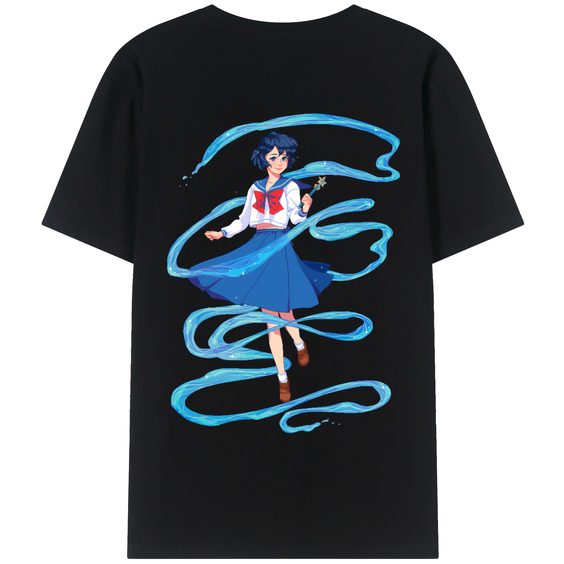 （画像用） 美少女戦士セーラームーン 水野 亜美 みずの あみ Sailor Moon Mizuno Ami 綿100％ メンズ半袖Tシャツ（バックプリント） 通気性
