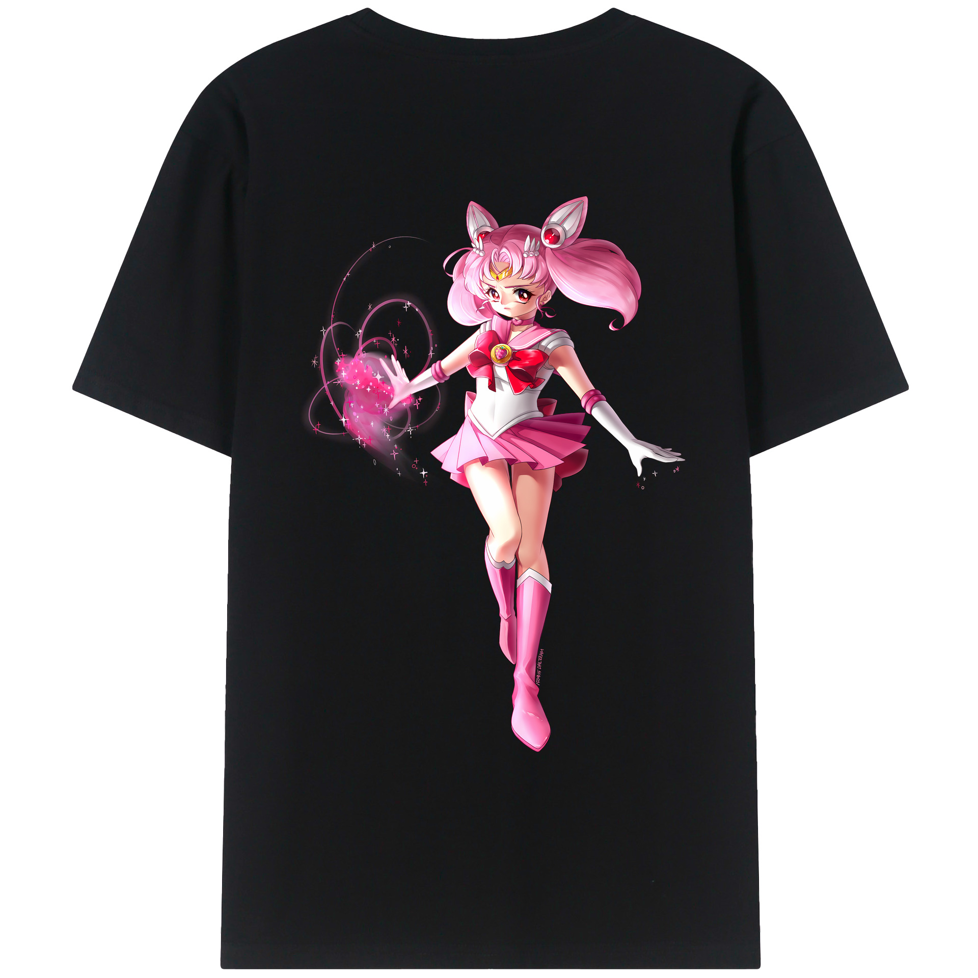 （画像用） 美少女戦士セーラームーン ちびうさ Sailor Moon Chibiusa Tsukino Usagi Small Lady Serenity 綿100％ メンズ半袖Tシャツ（バックプリント） 通気性