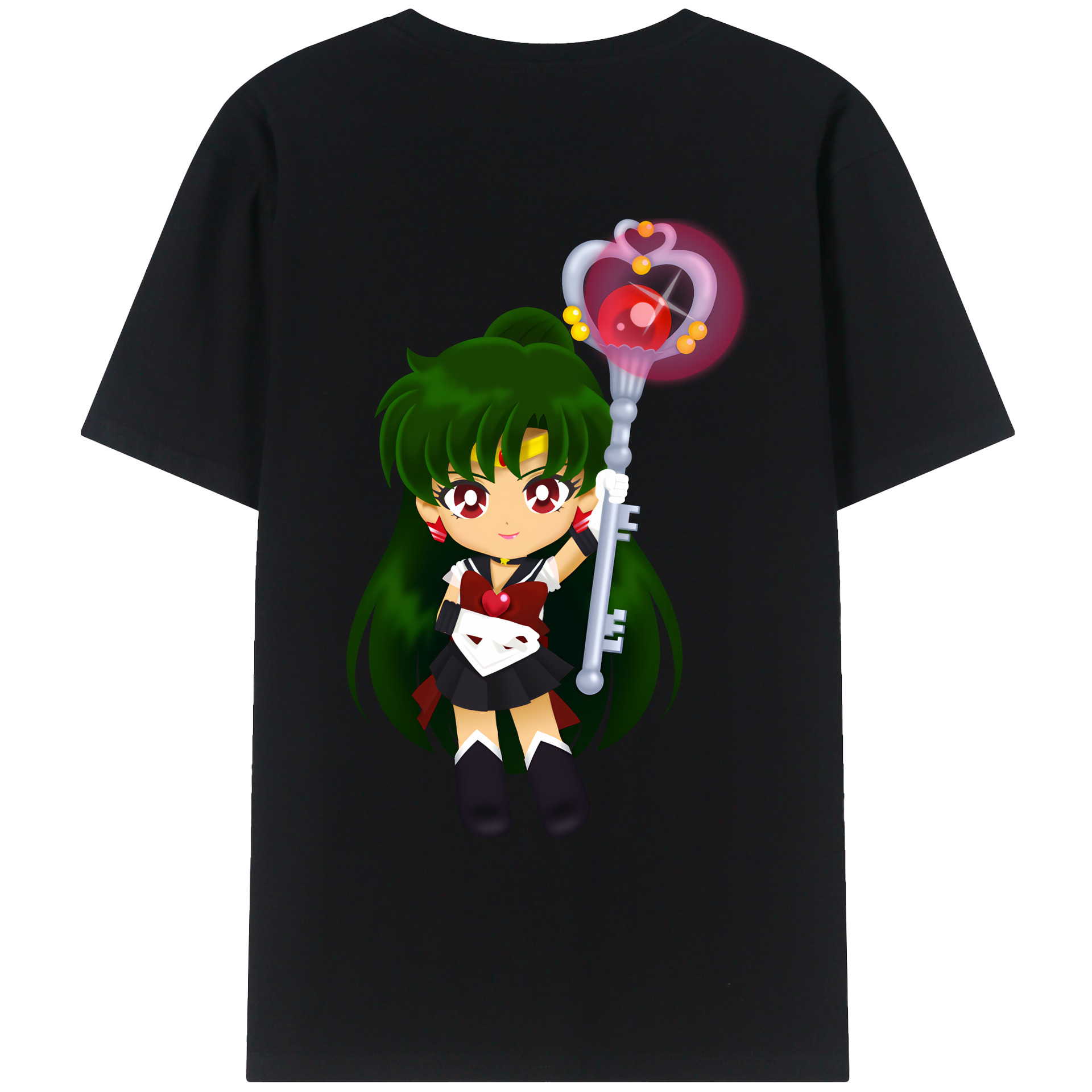 （画像用） 美少女戦士セーラームーン 冥王せつな Sailor Moon Meiou Setsuna 綿100％ メンズ半袖Tシャツ（バックプリント） 通気性