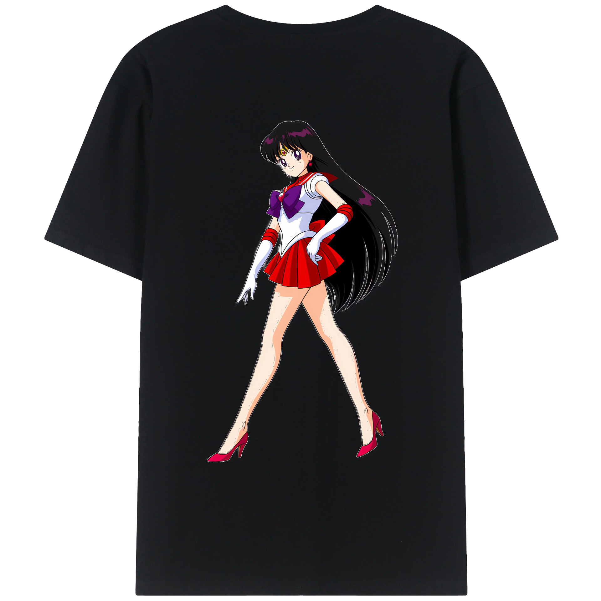 （画像用） 美少女戦士セーラームーン 火野レイ ひの レイ Sailor Moon Hino Rei （セーラーマーズ,Sailor Mars） 綿100％ メンズ半袖Tシャツ（バックプリント） 通気性