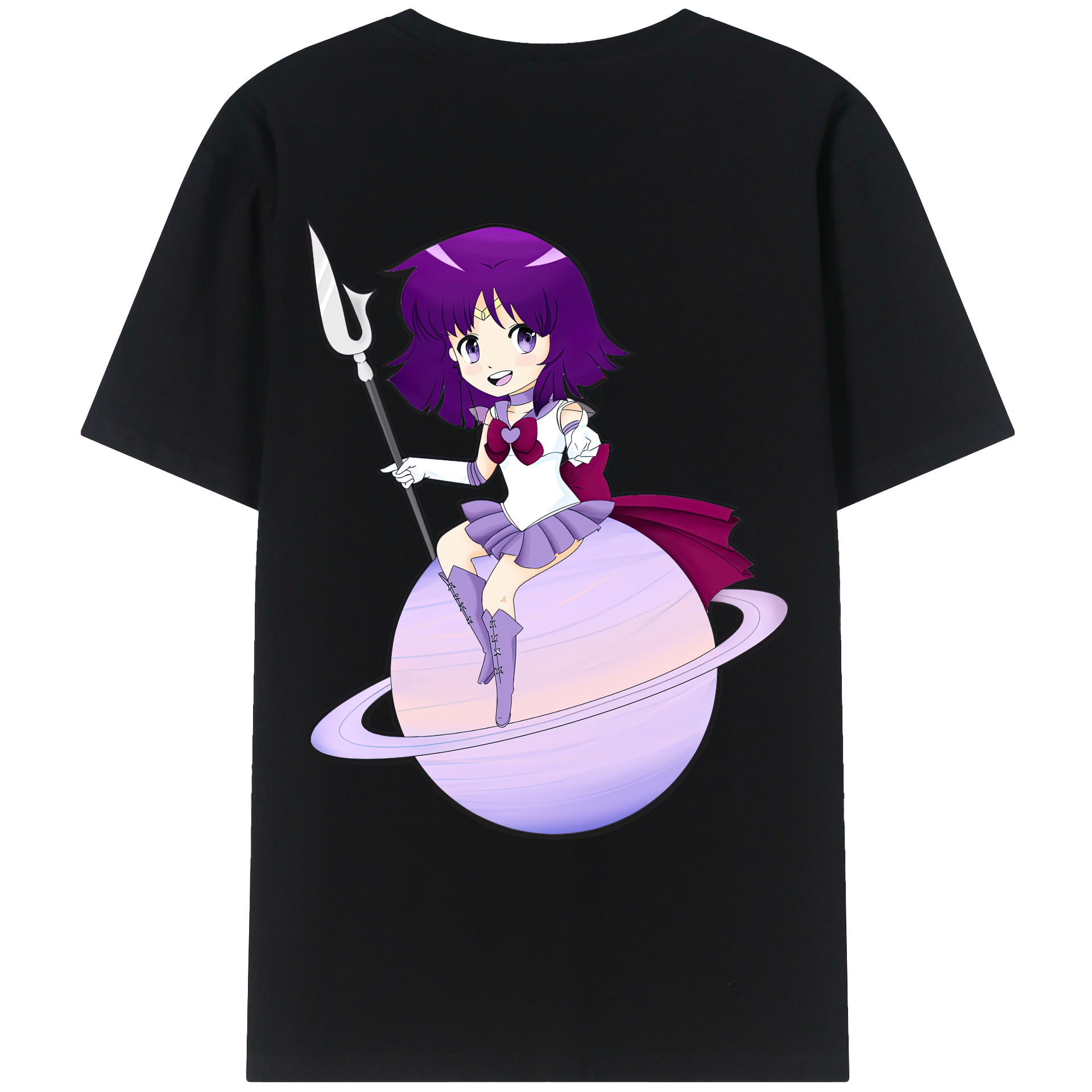 （画像用） 美少女戦士セーラームーン 土萠ほたる Sailor Moon Tomoe Hotaru （セーラーサターン；Sailor Saturn） 綿100％ メンズ半袖Tシャツ（バックプリント） 通気性