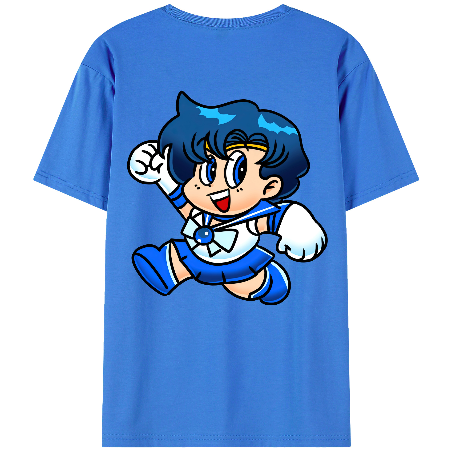 （画像用） 美少女戦士セーラームーン 水野 亜美 みずの あみ Sailor Moon Mizuno Ami 綿100％ メンズ半袖Tシャツ（バックプリント） 通気性