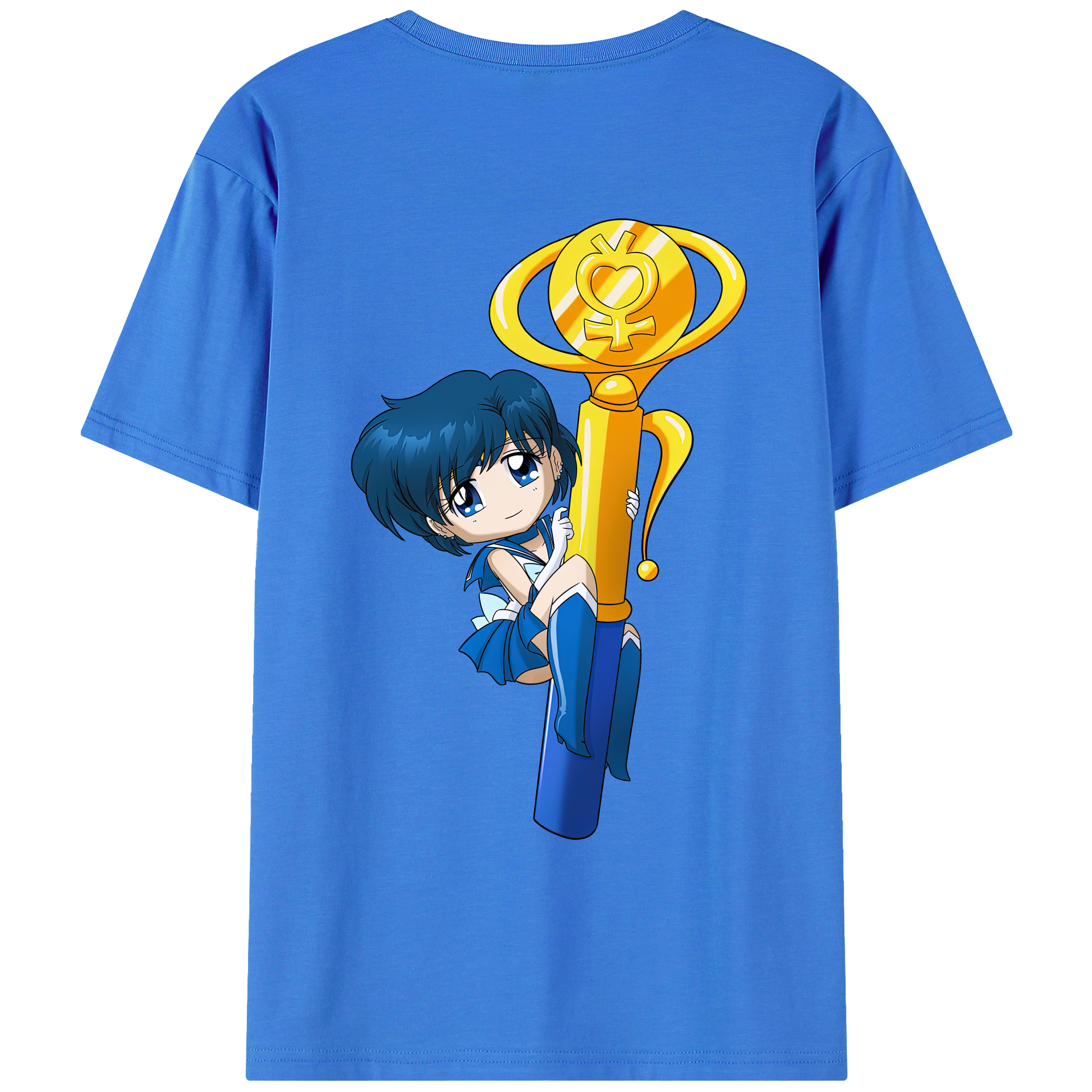 （画像用） 美少女戦士セーラームーン 水野 亜美 みずの あみ Sailor Moon Mizuno Ami 綿100％ メンズ半袖Tシャツ（バックプリント） 通気性