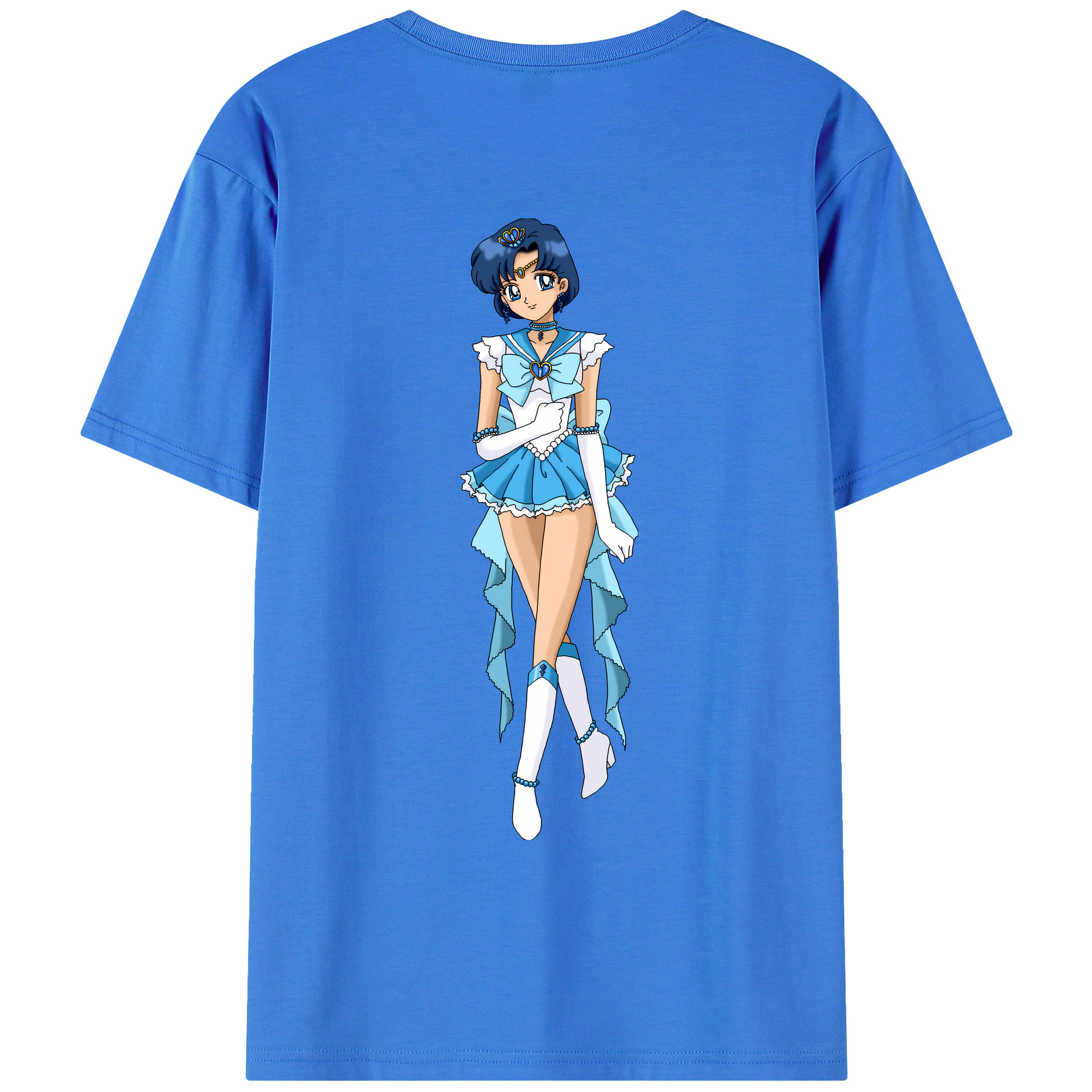 （画像用） 美少女戦士セーラームーン 水野 亜美 みずの あみ Sailor Moon Mizuno Ami 綿100％ メンズ半袖Tシャツ（バックプリント） 通気性
