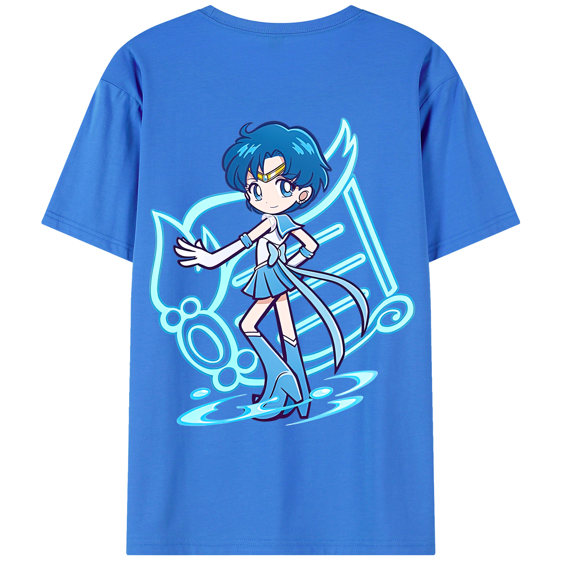 （画像用） 美少女戦士セーラームーン 水野 亜美 みずの あみ Sailor Moon Mizuno Ami 綿100％ メンズ半袖Tシャツ（バックプリント） 通気性
