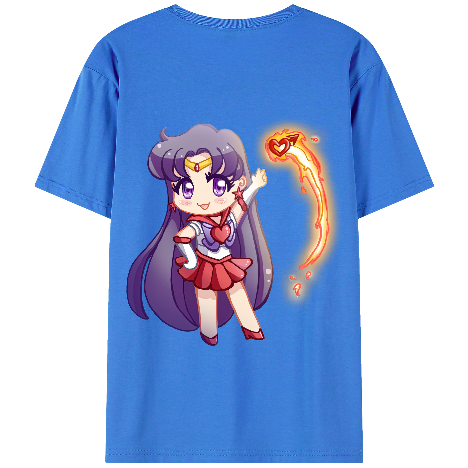（画像用） 美少女戦士セーラームーン 火野レイ ひの レイ Sailor Moon Hino Rei （セーラーマーズ,Sailor Mars） 綿100％ メンズ半袖Tシャツ（バックプリント） 通気性