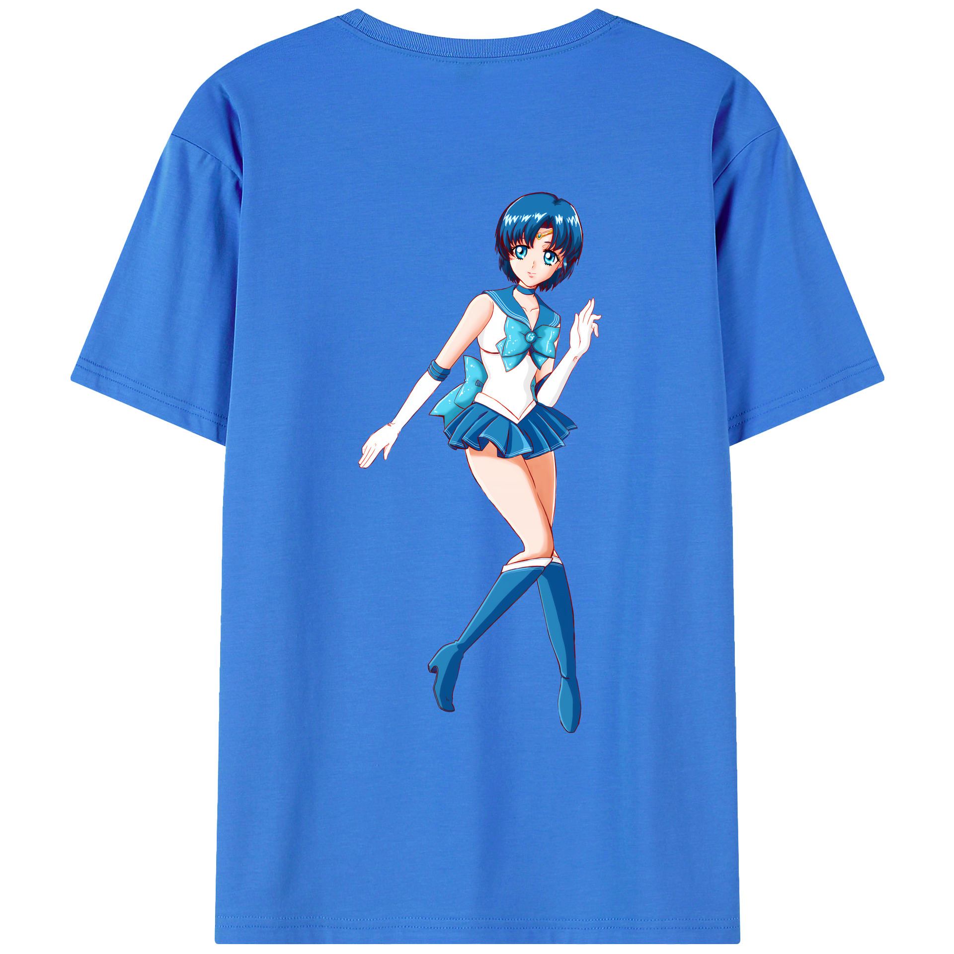 （画像用） 美少女戦士セーラームーン 水野 亜美 みずの あみ Sailor Moon Mizuno Ami 綿100％ メンズ半袖Tシャツ（バックプリント） 通気性