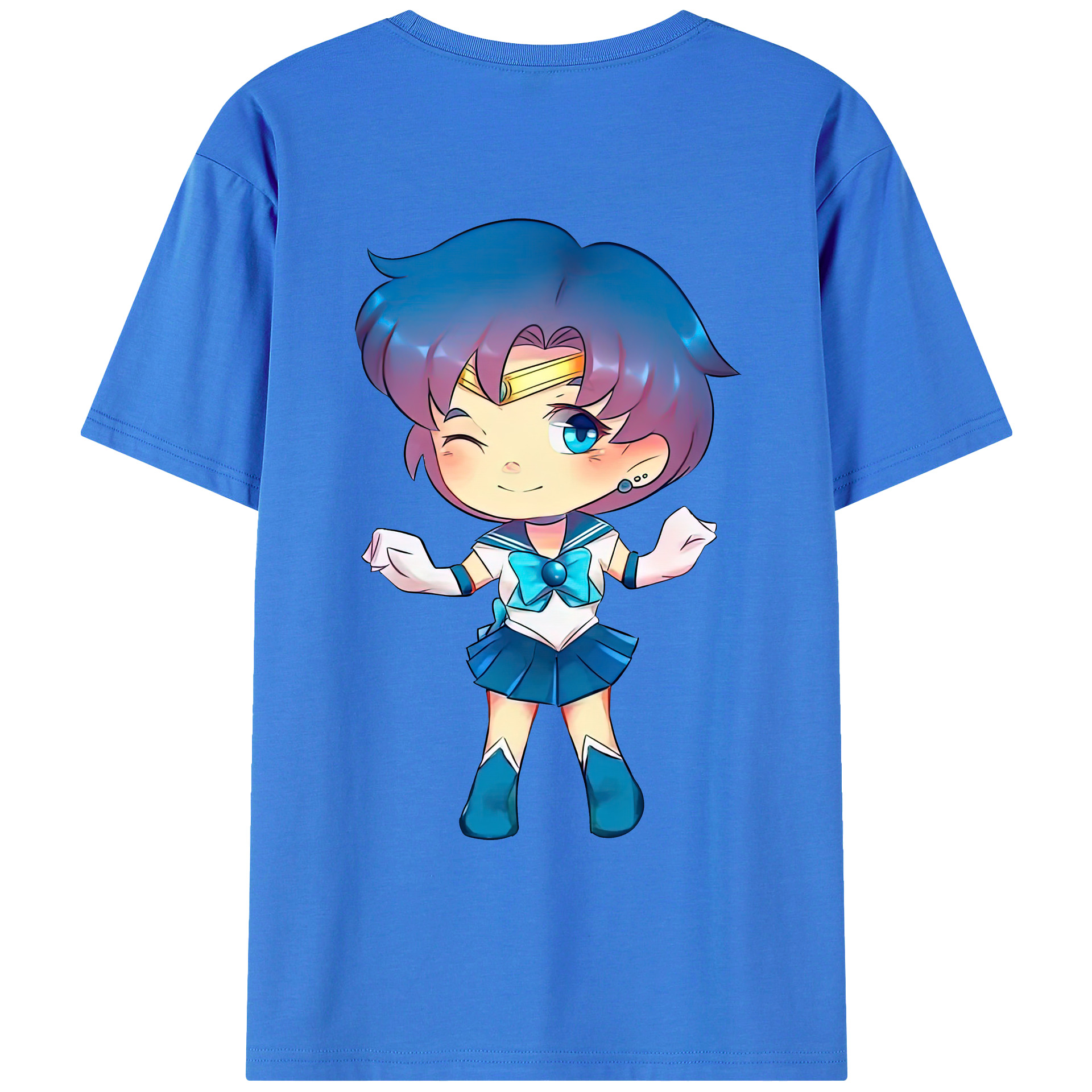 （画像用） 美少女戦士セーラームーン 水野 亜美 みずの あみ Sailor Moon Mizuno Ami 綿100％ メンズ半袖Tシャツ（バックプリント） 通気性
