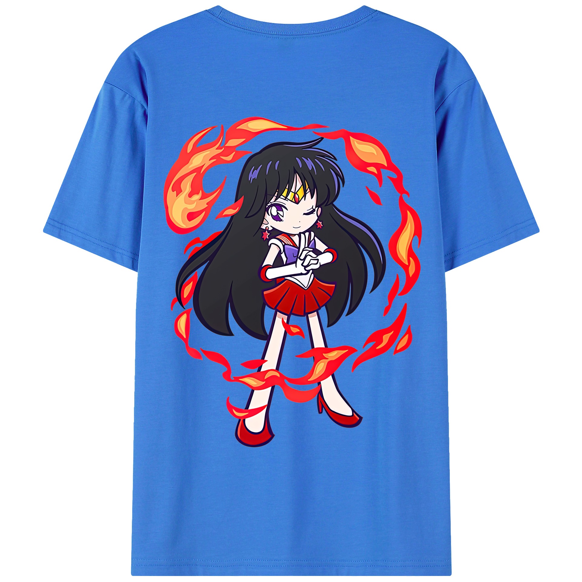 （画像用） 美少女戦士セーラームーン 火野レイ ひの レイ Sailor Moon Hino Rei （セーラーマーズ,Sailor Mars） 綿100％ メンズ半袖Tシャツ（バックプリント） 通気性