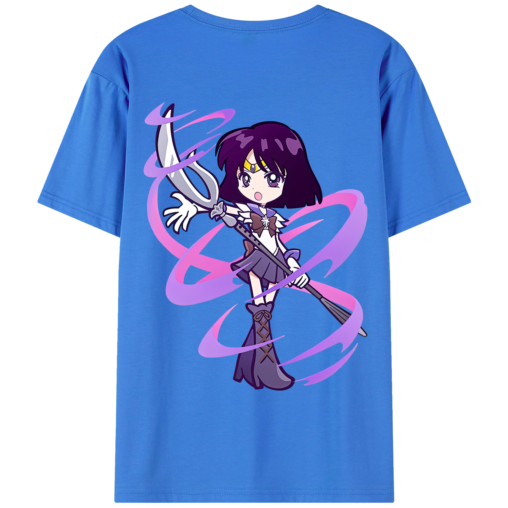 （画像用） 美少女戦士セーラームーン 土萠ほたる Sailor Moon Tomoe Hotaru （セーラーサターン；Sailor Saturn） 綿100％ メンズ半袖Tシャツ（バックプリント） 通気性