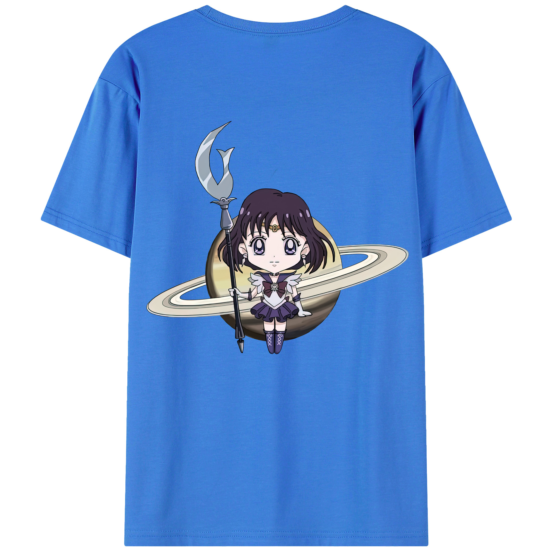（画像用） 美少女戦士セーラームーン 土萠ほたる Sailor Moon Tomoe Hotaru （セーラーサターン；Sailor Saturn） 綿100％ メンズ半袖Tシャツ（バックプリント） 通気性
