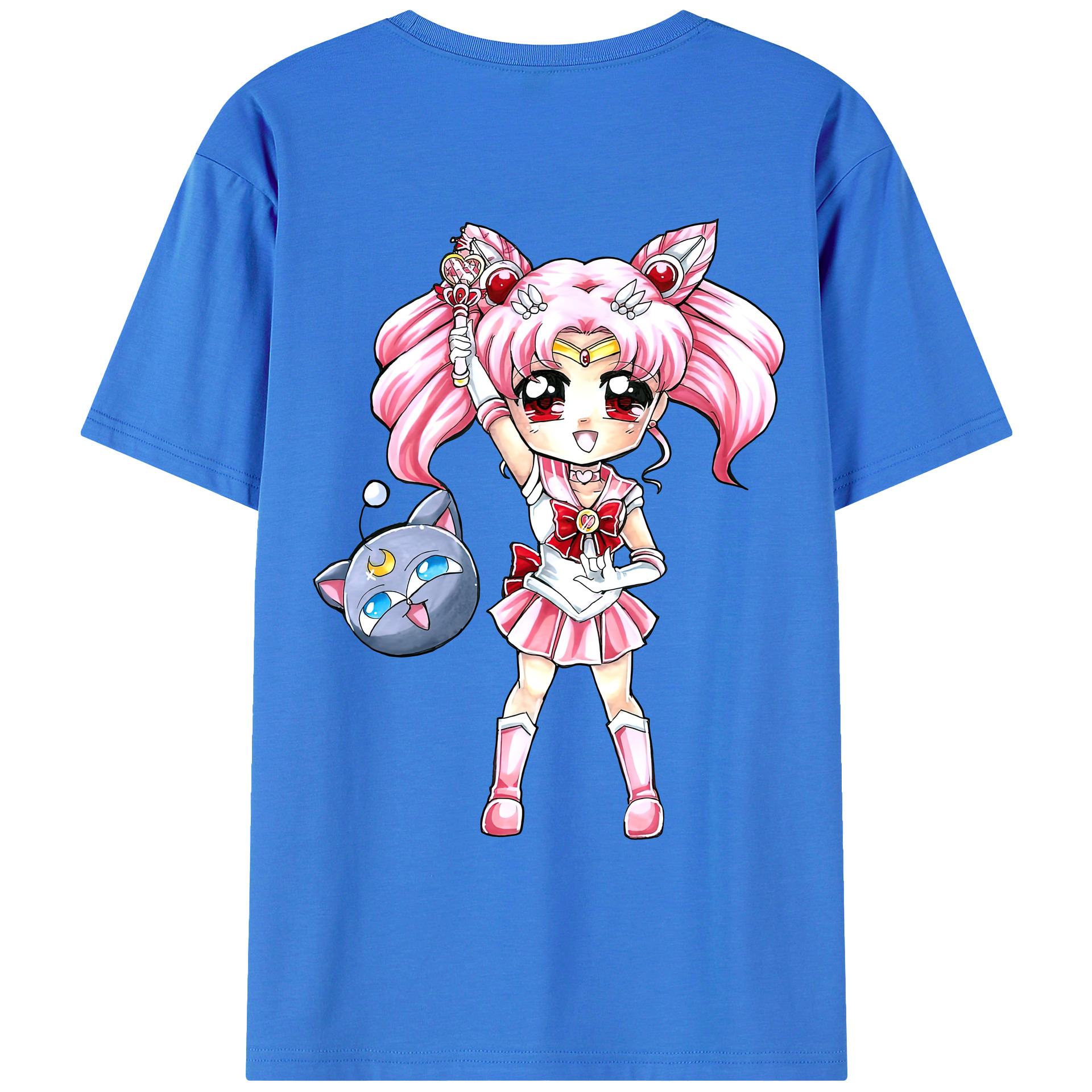 （画像用） 美少女戦士セーラームーン ちびうさ Sailor Moon Chibiusa Tsukino Usagi Small Lady Serenity 綿100％ メンズ半袖Tシャツ（バックプリント） 通気性