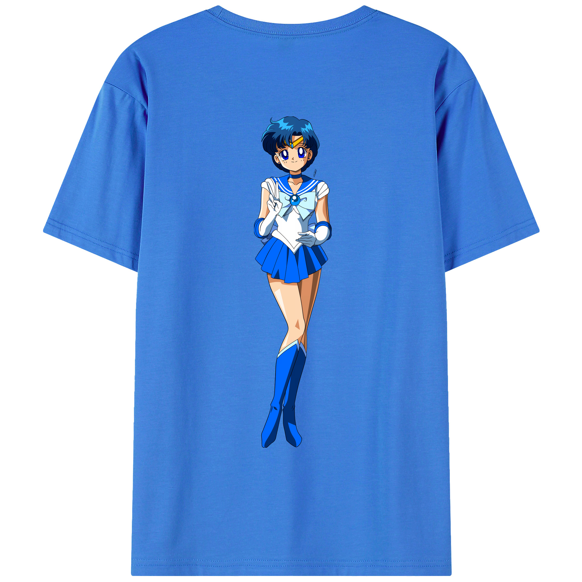 （画像用） 美少女戦士セーラームーン 水野 亜美 みずの あみ Sailor Moon Mizuno Ami 綿100％ メンズ半袖Tシャツ（バックプリント） 通気性