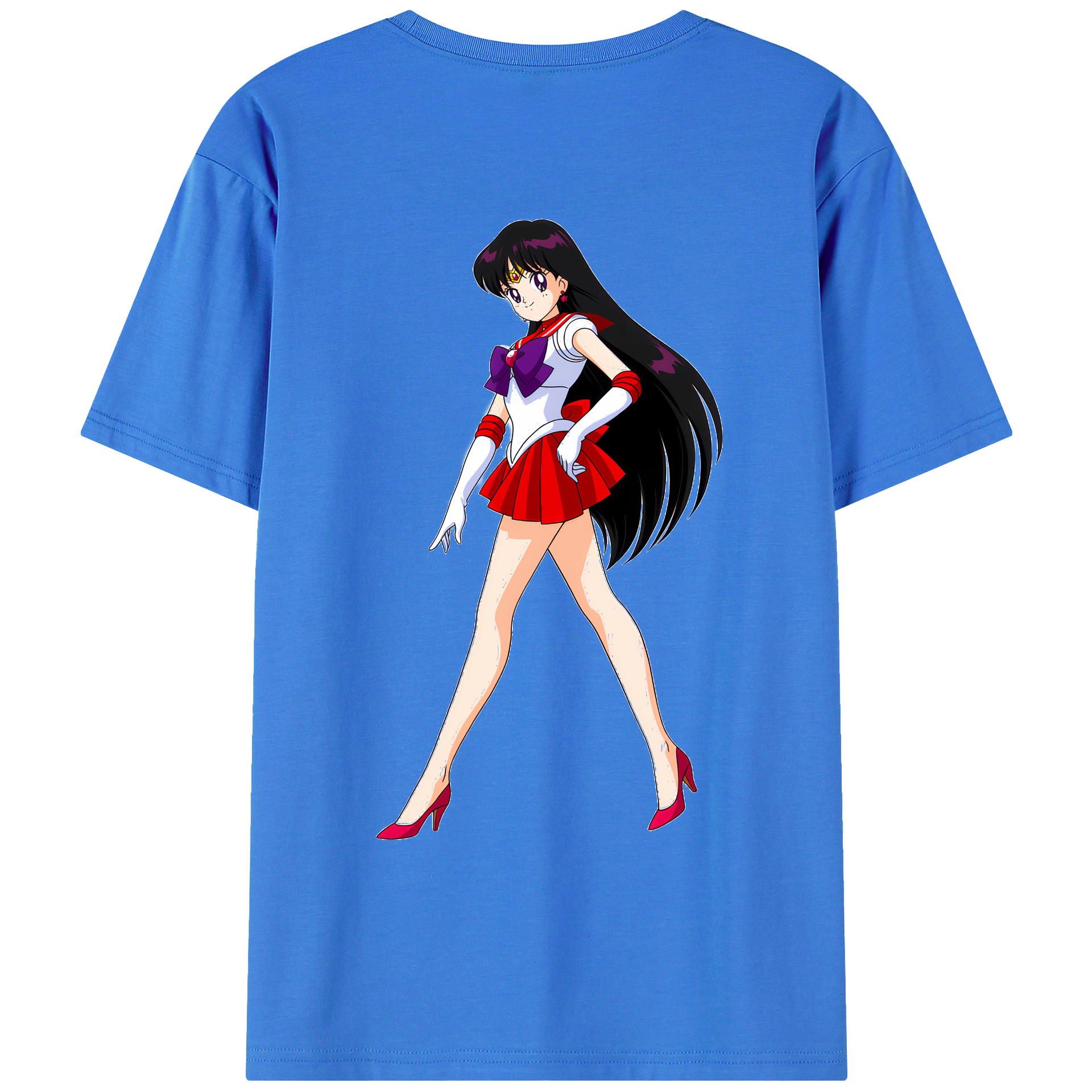 （画像用） 美少女戦士セーラームーン 火野レイ ひの レイ Sailor Moon Hino Rei （セーラーマーズ,Sailor Mars） 綿100％ メンズ半袖Tシャツ（バックプリント） 通気性