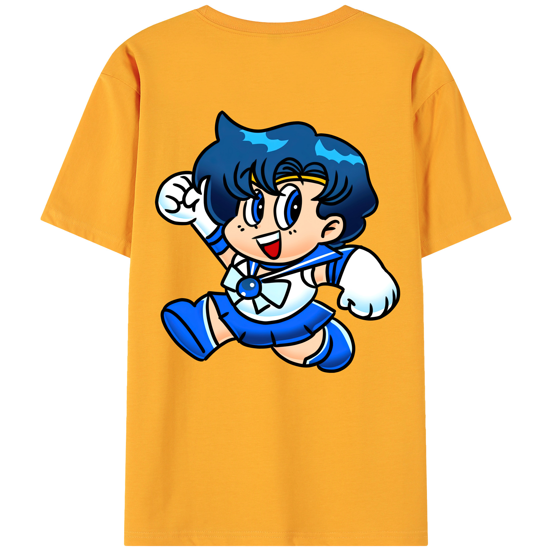 （画像用） 美少女戦士セーラームーン 水野 亜美 みずの あみ Sailor Moon Mizuno Ami 綿100％ メンズ半袖Tシャツ（バックプリント） 通気性