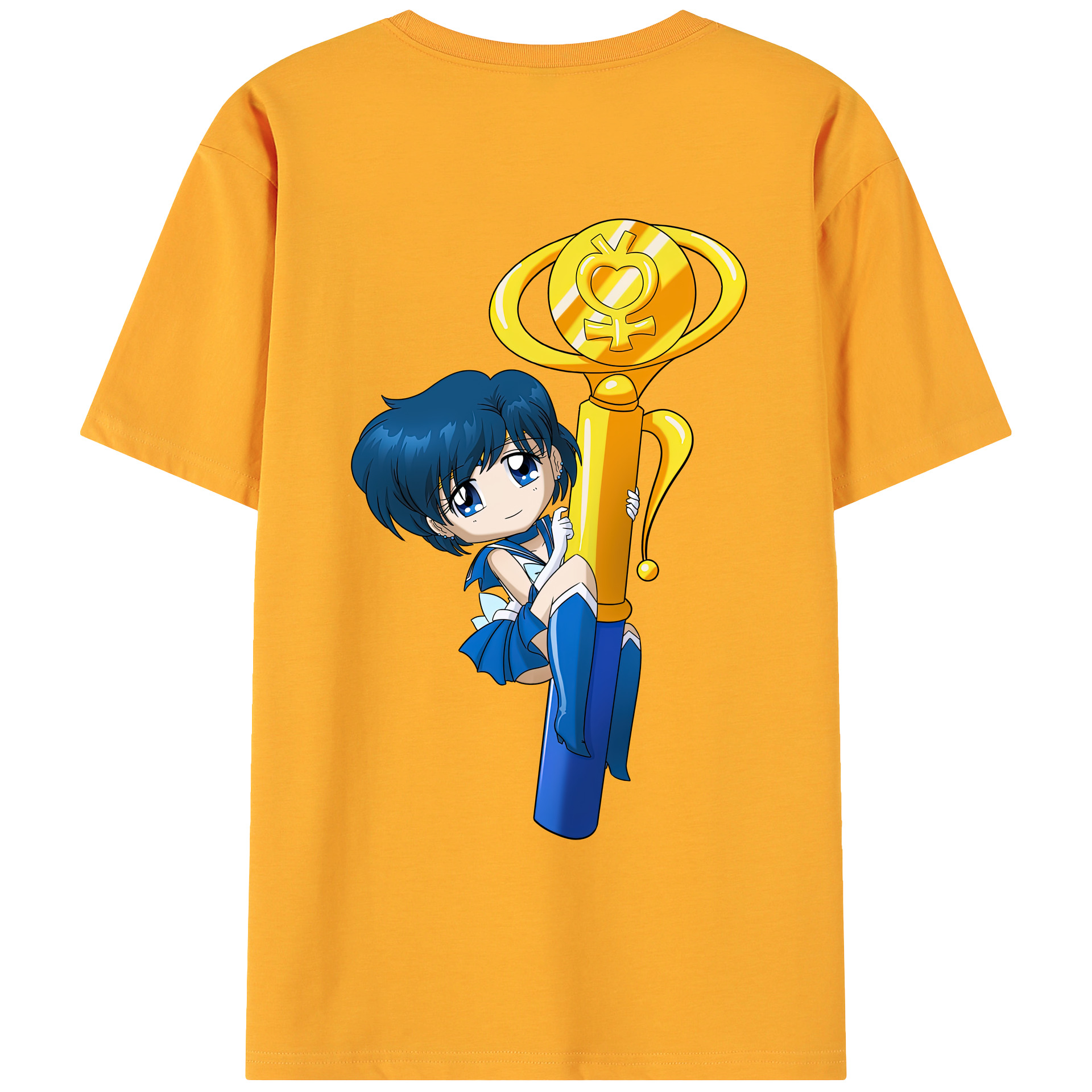 （画像用） 美少女戦士セーラームーン 水野 亜美 みずの あみ Sailor Moon Mizuno Ami 綿100％ メンズ半袖Tシャツ（バックプリント） 通気性