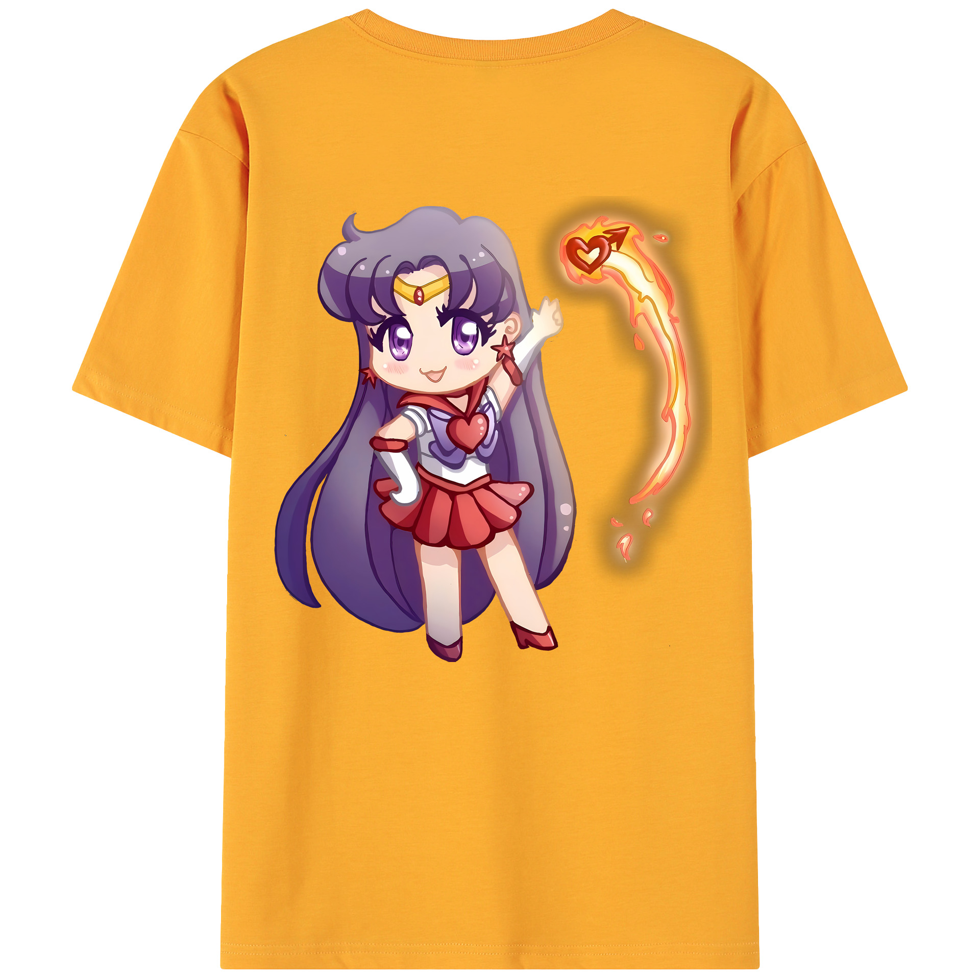 （画像用） 美少女戦士セーラームーン 火野レイ ひの レイ Sailor Moon Hino Rei （セーラーマーズ,Sailor Mars） 綿100％ メンズ半袖Tシャツ（バックプリント） 通気性