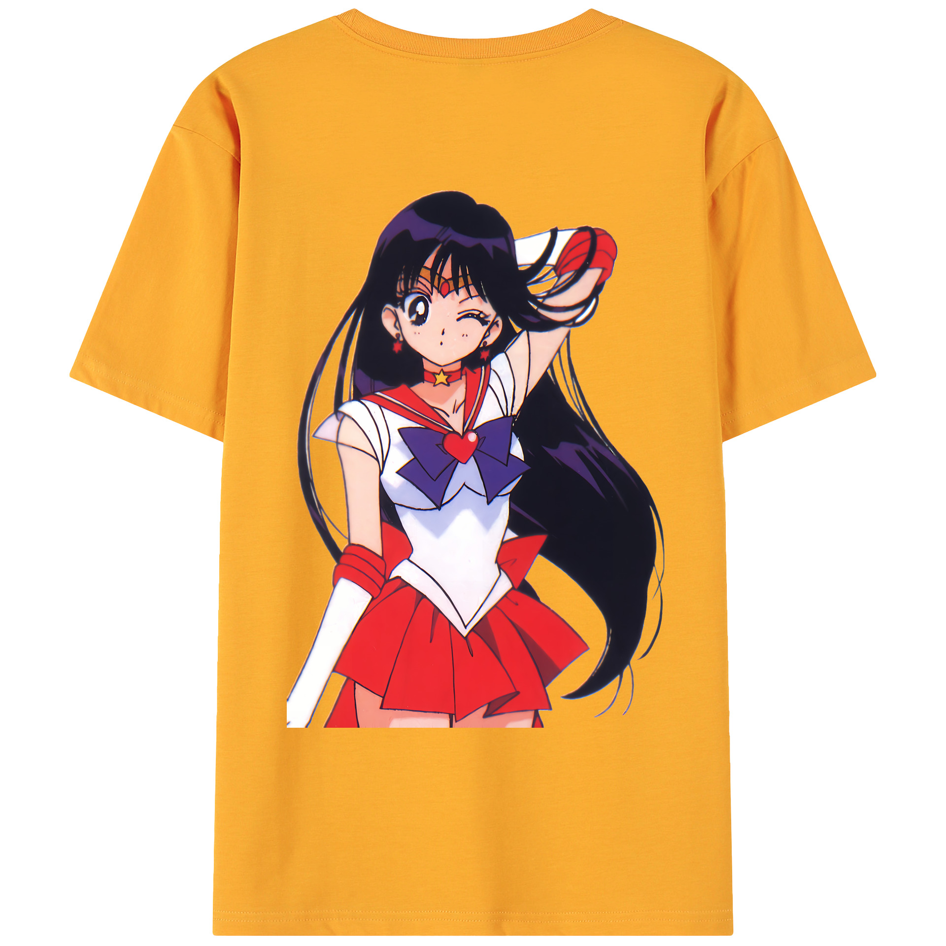 （画像用） 美少女戦士セーラームーン 火野レイ ひの レイ Sailor Moon Hino Rei （セーラーマーズ,Sailor Mars） 綿100％ メンズ半袖Tシャツ（バックプリント） 通気性
