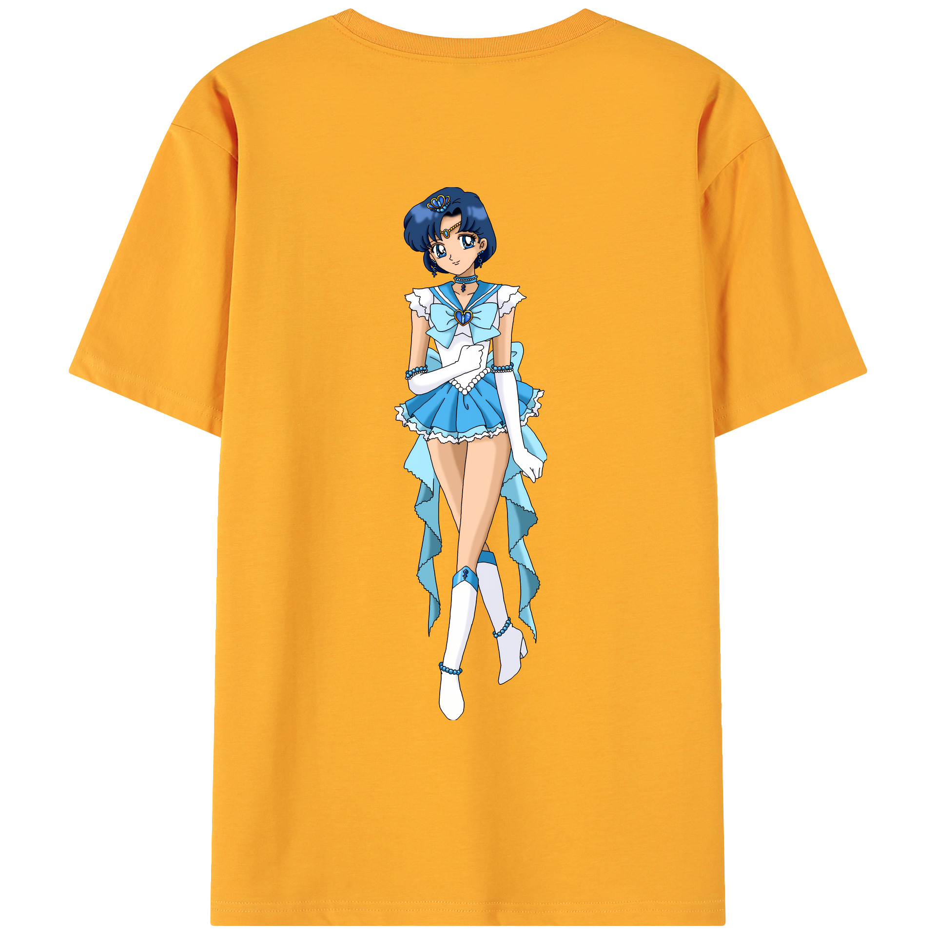 （画像用） 美少女戦士セーラームーン 水野 亜美 みずの あみ Sailor Moon Mizuno Ami 綿100％ メンズ半袖Tシャツ（バックプリント） 通気性