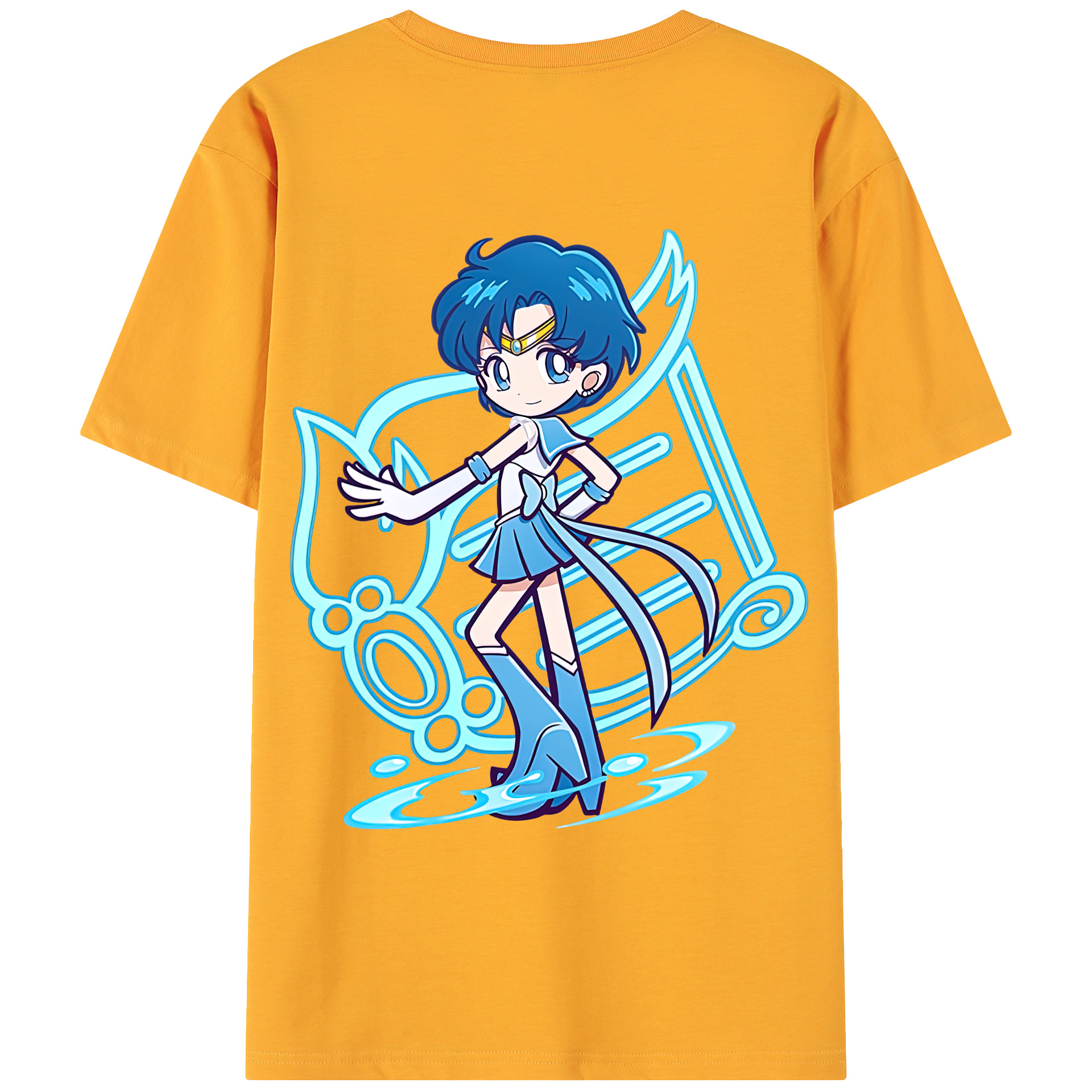 （画像用） 美少女戦士セーラームーン 水野 亜美 みずの あみ Sailor Moon Mizuno Ami 綿100％ メンズ半袖Tシャツ（バックプリント） 通気性