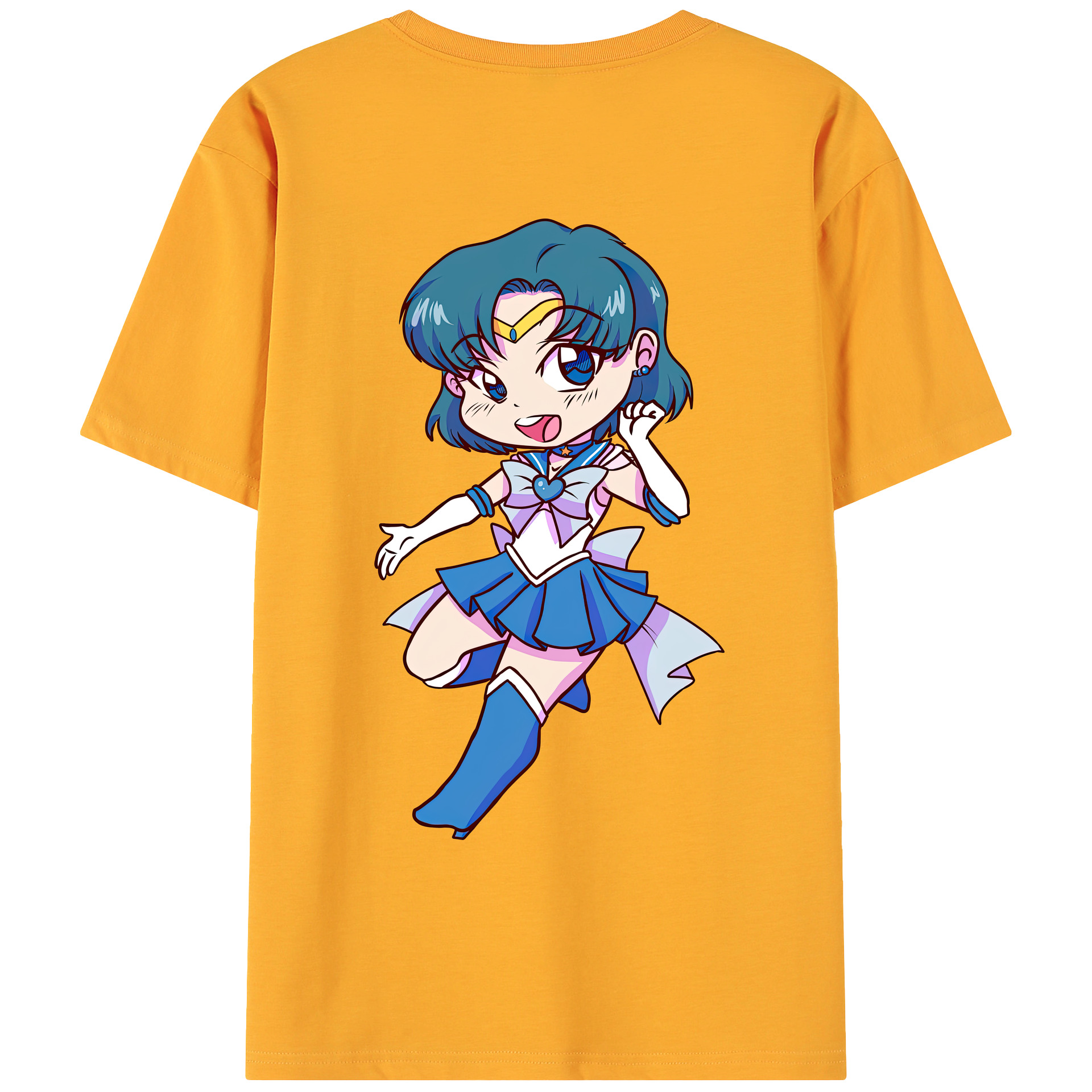 （画像用） 美少女戦士セーラームーン 水野 亜美 みずの あみ Sailor Moon Mizuno Ami 綿100％ メンズ半袖Tシャツ（バックプリント） 通気性