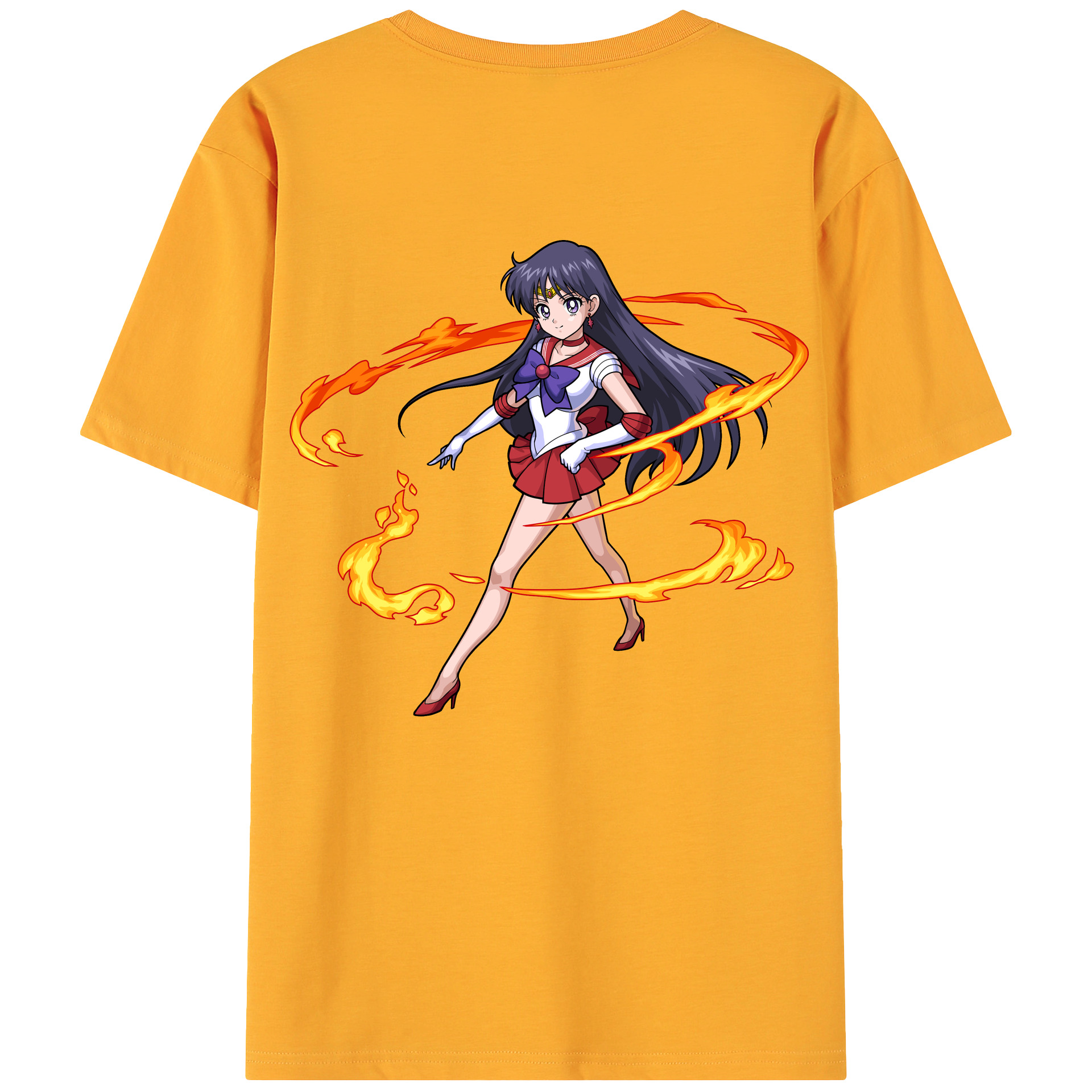 （画像用） 美少女戦士セーラームーン 火野レイ ひの レイ Sailor Moon Hino Rei （セーラーマーズ,Sailor Mars） 綿100％ メンズ半袖Tシャツ（バックプリント） 通気性