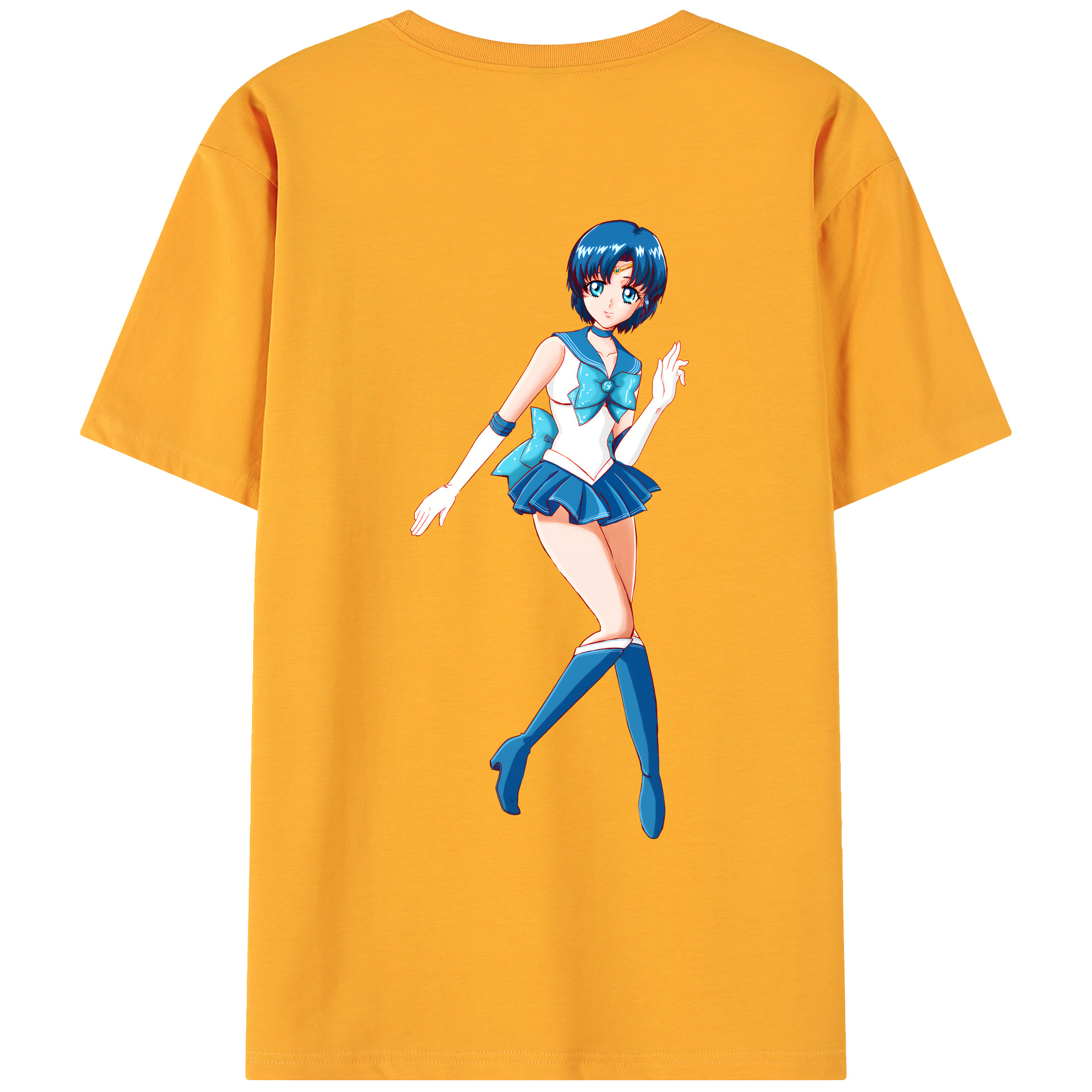 （画像用） 美少女戦士セーラームーン 水野 亜美 みずの あみ Sailor Moon Mizuno Ami 綿100％ メンズ半袖Tシャツ（バックプリント） 通気性