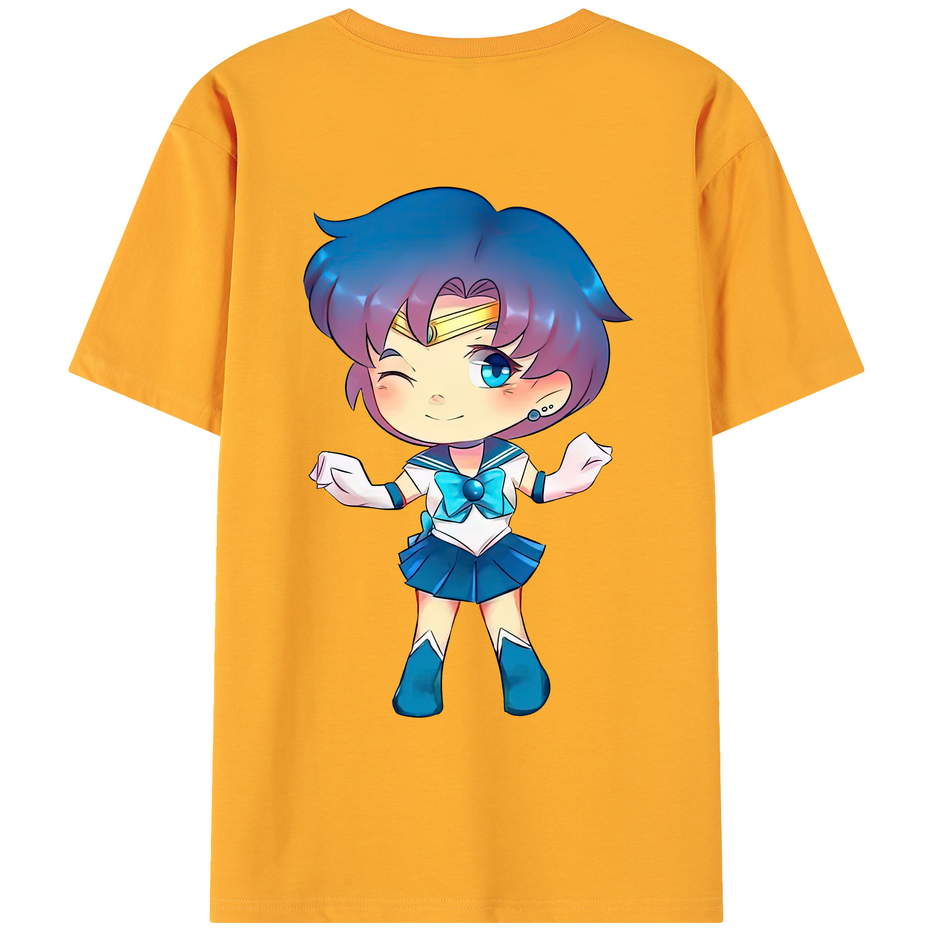 （画像用） 美少女戦士セーラームーン 水野 亜美 みずの あみ Sailor Moon Mizuno Ami 綿100％ メンズ半袖Tシャツ（バックプリント） 通気性