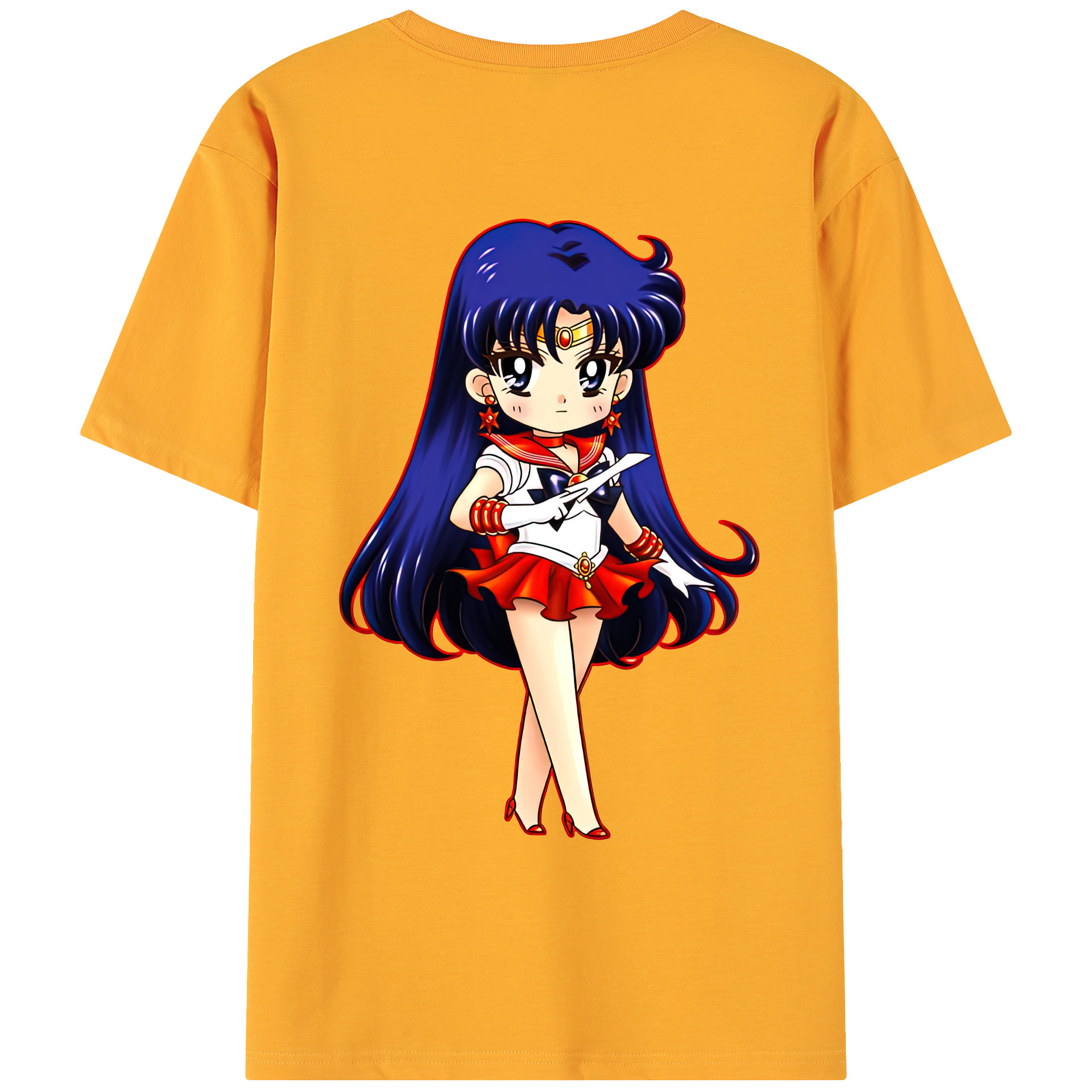 （画像用） 美少女戦士セーラームーン 火野レイ ひの レイ Sailor Moon Hino Rei （セーラーマーズ,Sailor Mars） 綿100％ メンズ半袖Tシャツ（バックプリント） 通気性