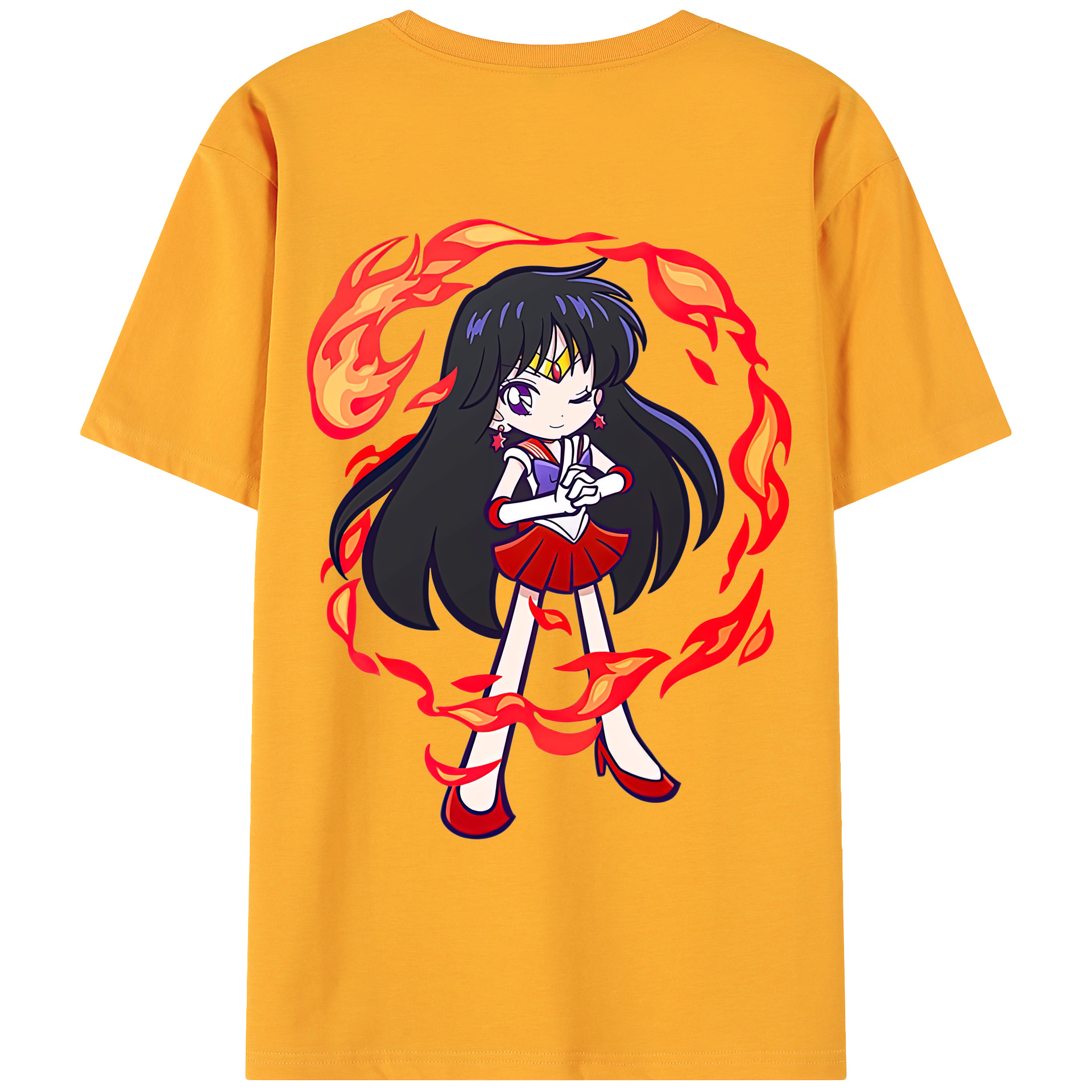 （画像用） 美少女戦士セーラームーン 火野レイ ひの レイ Sailor Moon Hino Rei （セーラーマーズ,Sailor Mars） 綿100％ メンズ半袖Tシャツ（バックプリント） 通気性