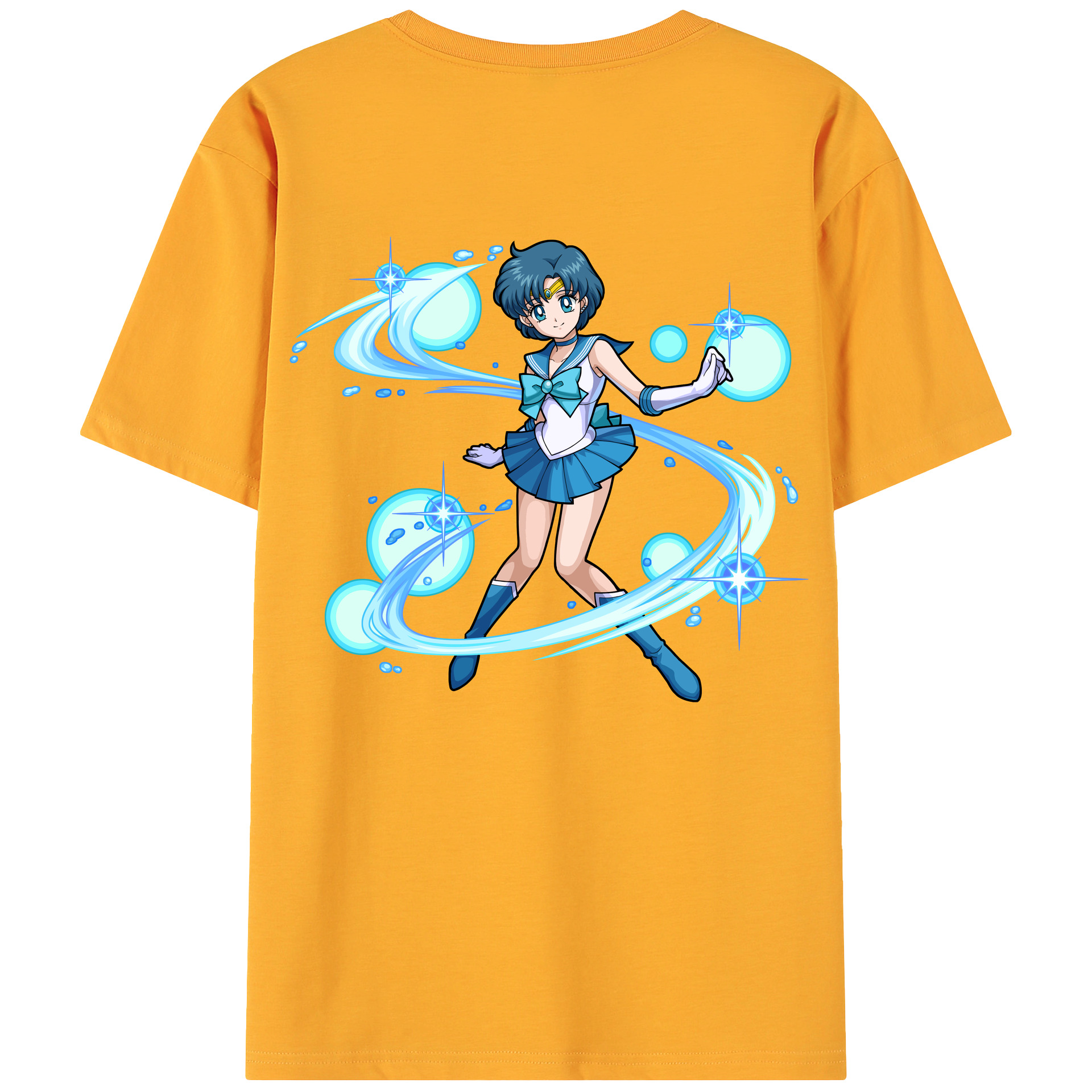 （画像用） 美少女戦士セーラームーン 水野 亜美 みずの あみ Sailor Moon Mizuno Ami 綿100％ メンズ半袖Tシャツ（バックプリント） 通気性