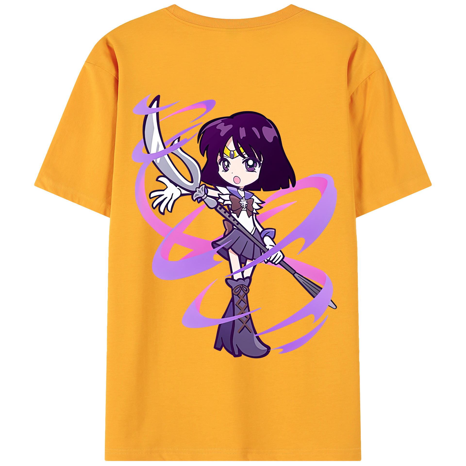 （画像用） 美少女戦士セーラームーン 土萠ほたる Sailor Moon Tomoe Hotaru （セーラーサターン；Sailor Saturn） 綿100％ メンズ半袖Tシャツ（バックプリント） 通気性