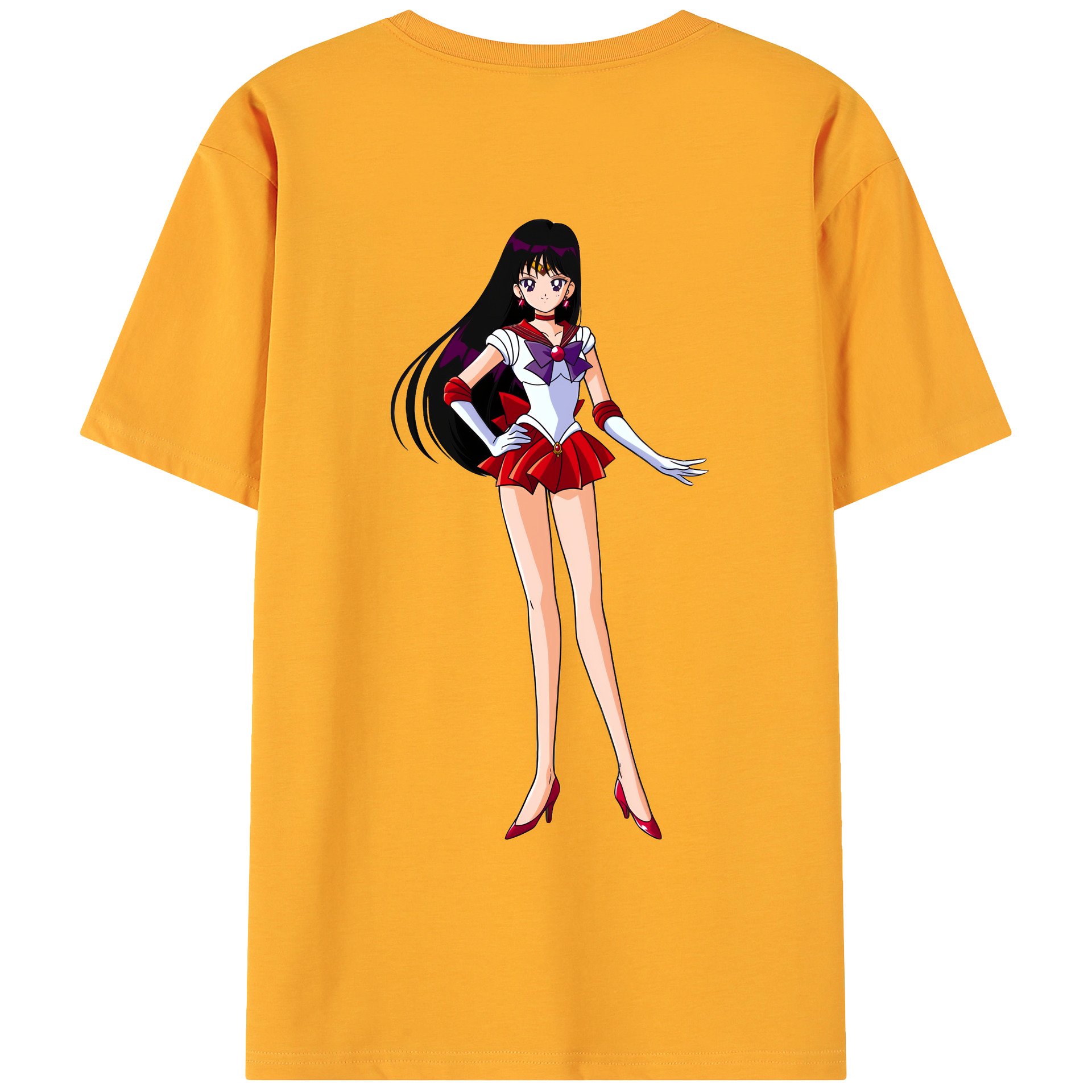 （画像用） 美少女戦士セーラームーン 火野レイ ひの レイ Sailor Moon Hino Rei （セーラーマーズ,Sailor Mars） 綿100％ メンズ半袖Tシャツ（バックプリント） 通気性