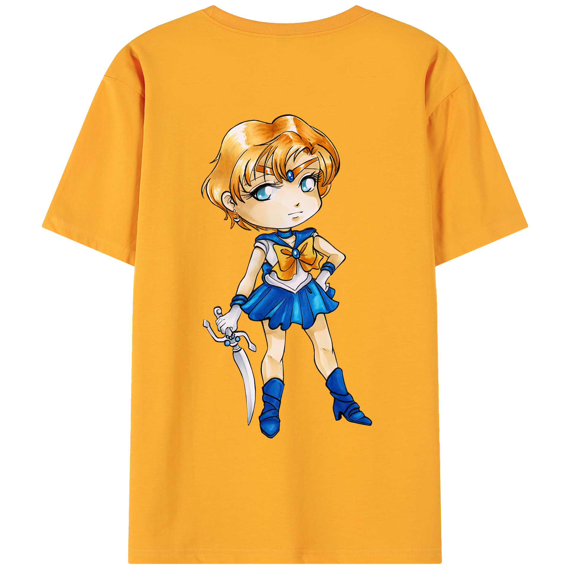 （画像用） 美少女戦士セーラームーン 天王はるか Sailor Moon Tenoh Haruka 綿100％ メンズ半袖Tシャツ（バックプリント） 通気性
